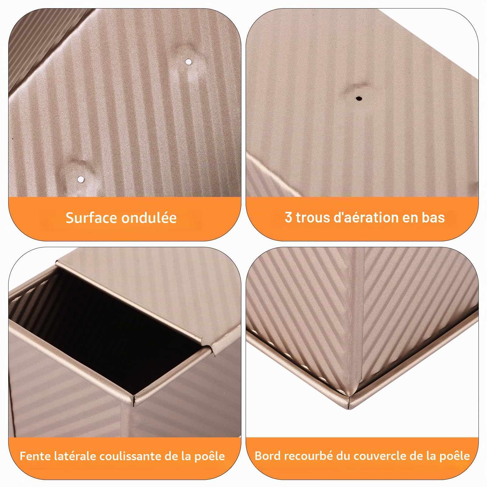 Moule Pain de Mie avec Couvercle, 1000g Moule à Pain de Mie en Acier au Carbone, Anti-adhésif, avec Trous d'Aération pour Toasts, 32x12x11,5cm