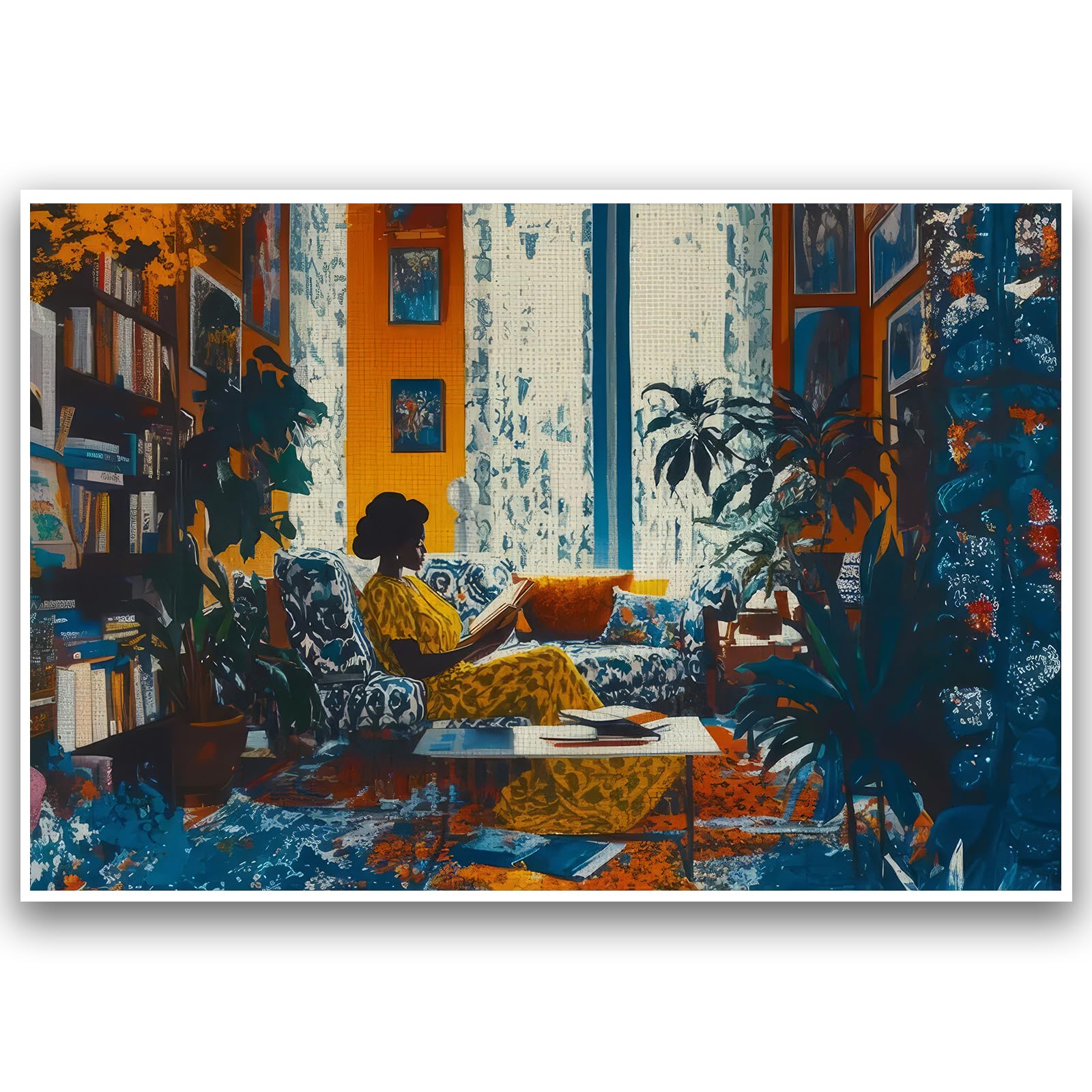 Black Woman Art African American Women Black Girl Canvas Wall Art Abstract Modern Prints Painting Vintage Female Portrait Reading A Book Poster Home