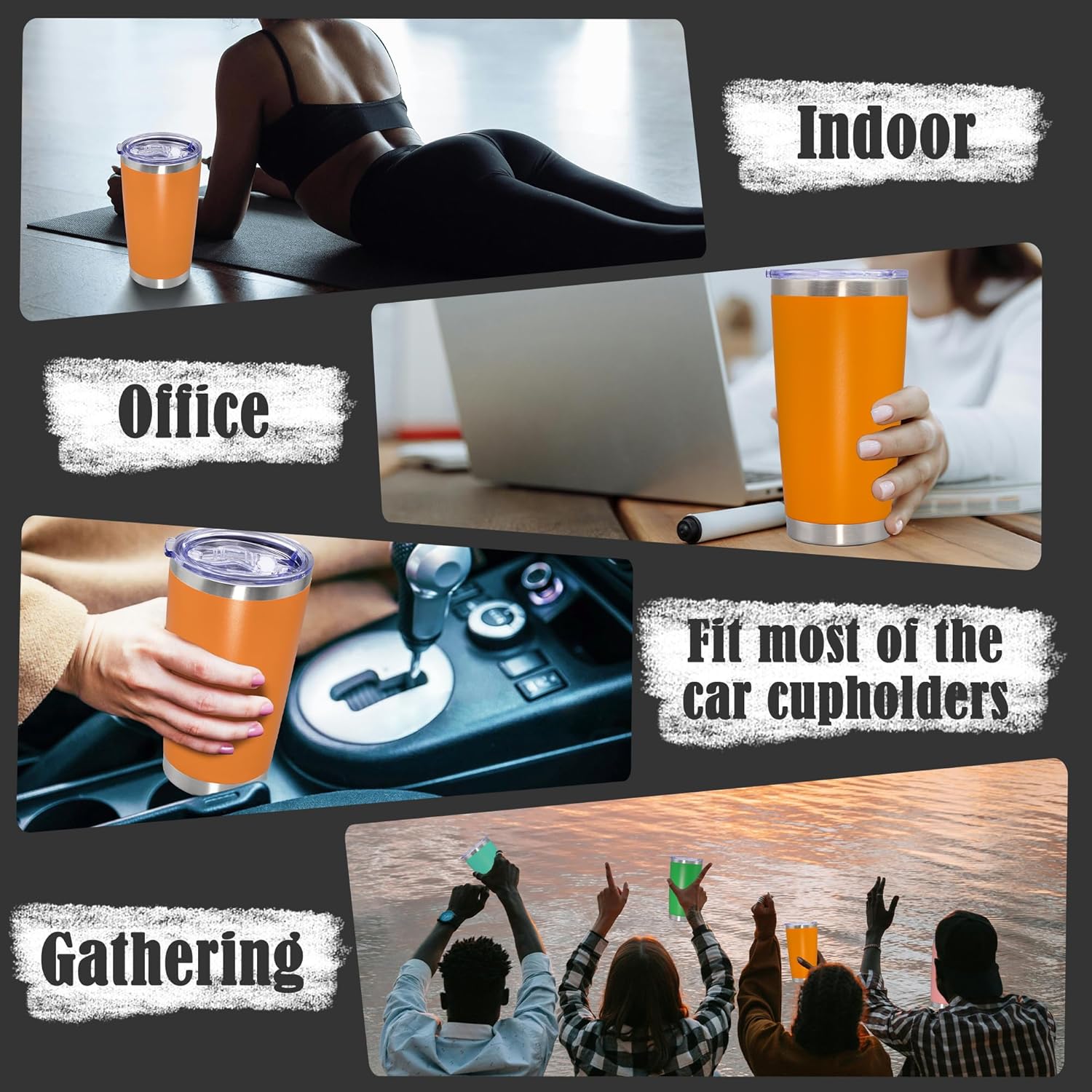 20 oz Tumbler Coffee Travel Tumblers Bulk with Lid Stainless Steel Double Wall Vacuum Insulated Mug Powder Coated Cups fit Car Cupholder for Hot and Cold - Orange, 12Pack - Image 6