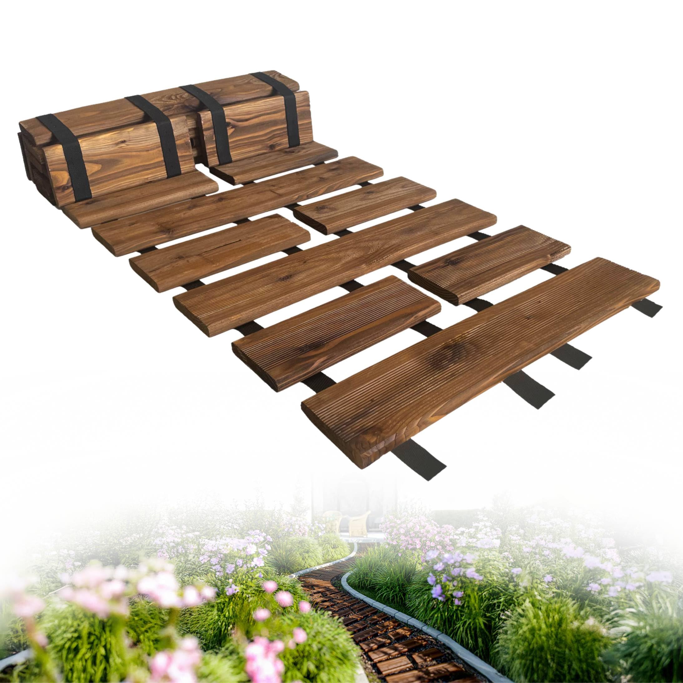Floranica Camino de jardín Enrollable 50 cm x 6 ml - - Marrón Ajustable Madera de alerce Camino desplegable