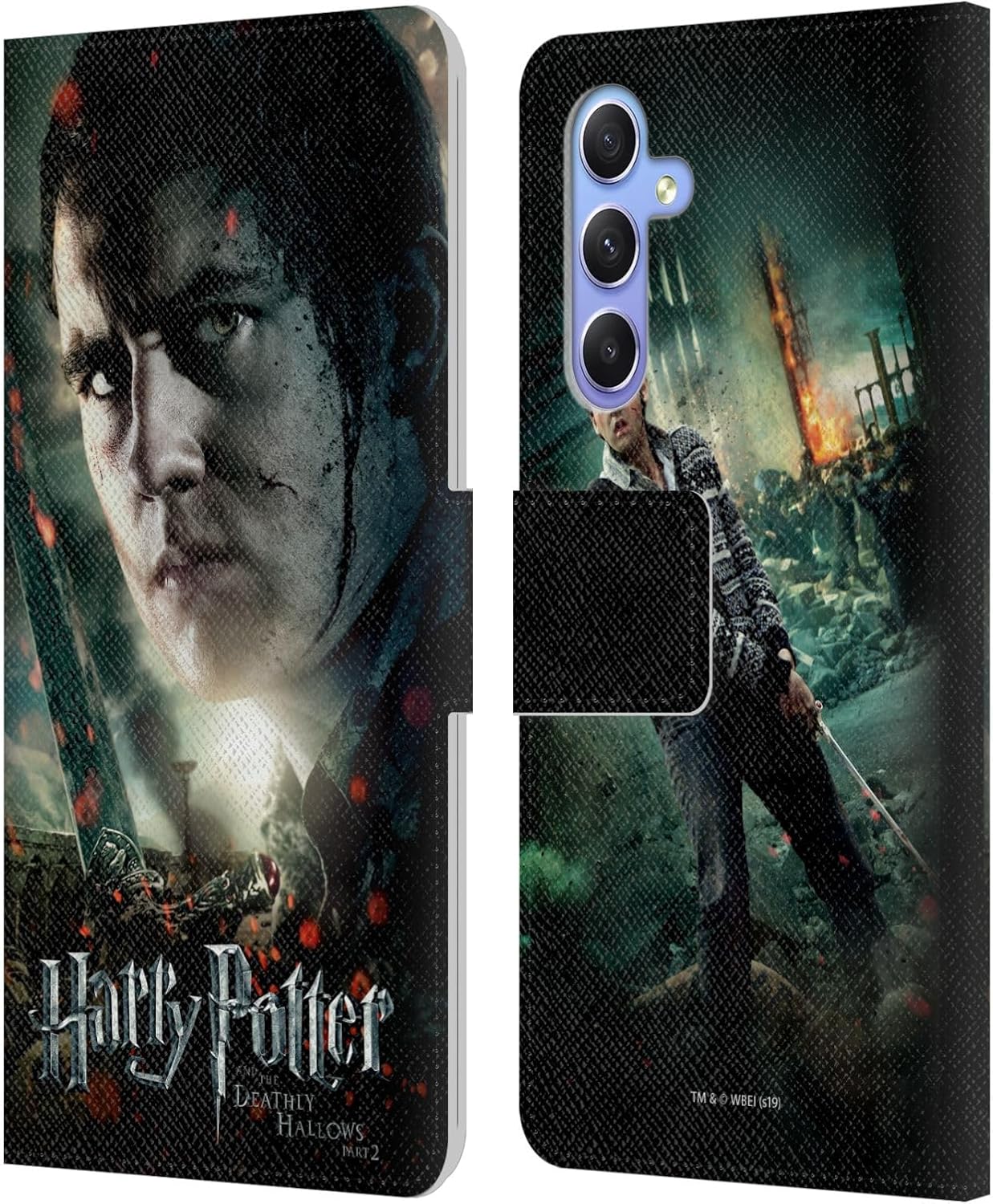 Head Case Designs Officially Licensed Harry Potter Neville Longbottom Deathly Hallows VIII Leather Wallet Case Compatible with Samsung Galaxy A34 5G