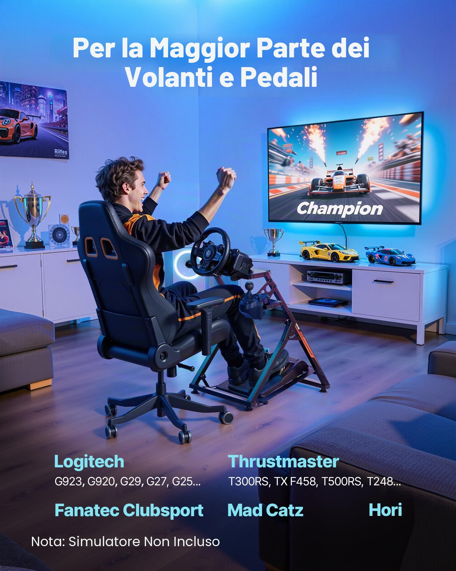 VEVOR Supporto per Volante Simulatore Regolabile Pieghevole per G923 G920 G29 G27, Thrustmaster T300RS TX F458 T500RS T3PA-PRO (F1/GT) Gaming Cockpit, Simulatore di Pedaliera