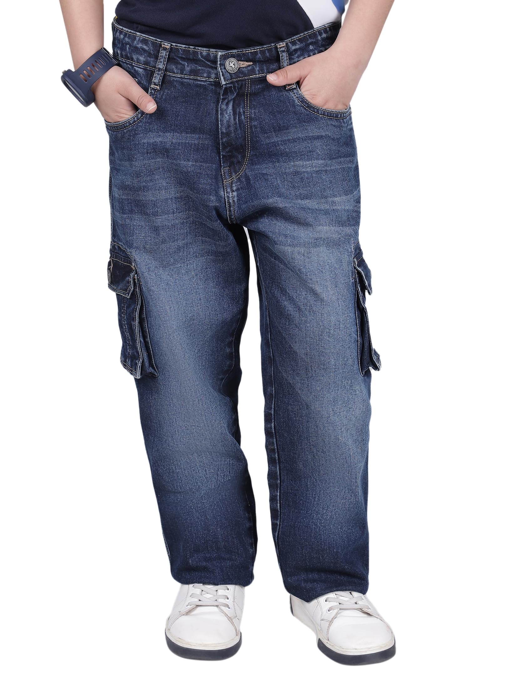 cantabil Cotton Blue Flat Front Full Length Solid Regular Fit Casual Cargo for Boys l Cargo for Boys (P_BCRG00010)-picture-13