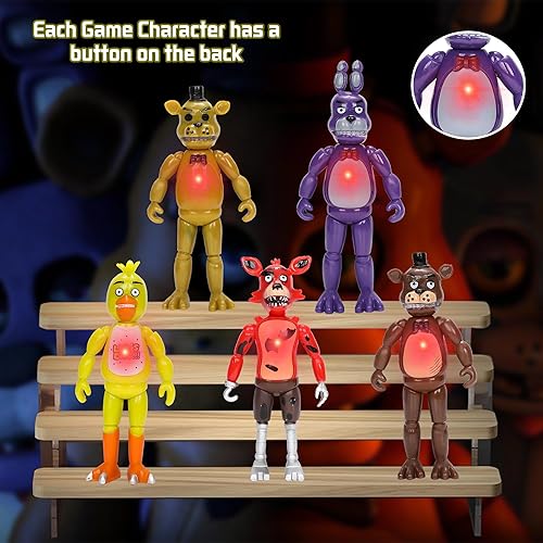 Miniatura 2 de Ernesqi Juego de figuras de acción de juego de terror, 5 piezas de juguetes con 50 calcomanías, inspiradas en el juego, figuras de cinco noches con