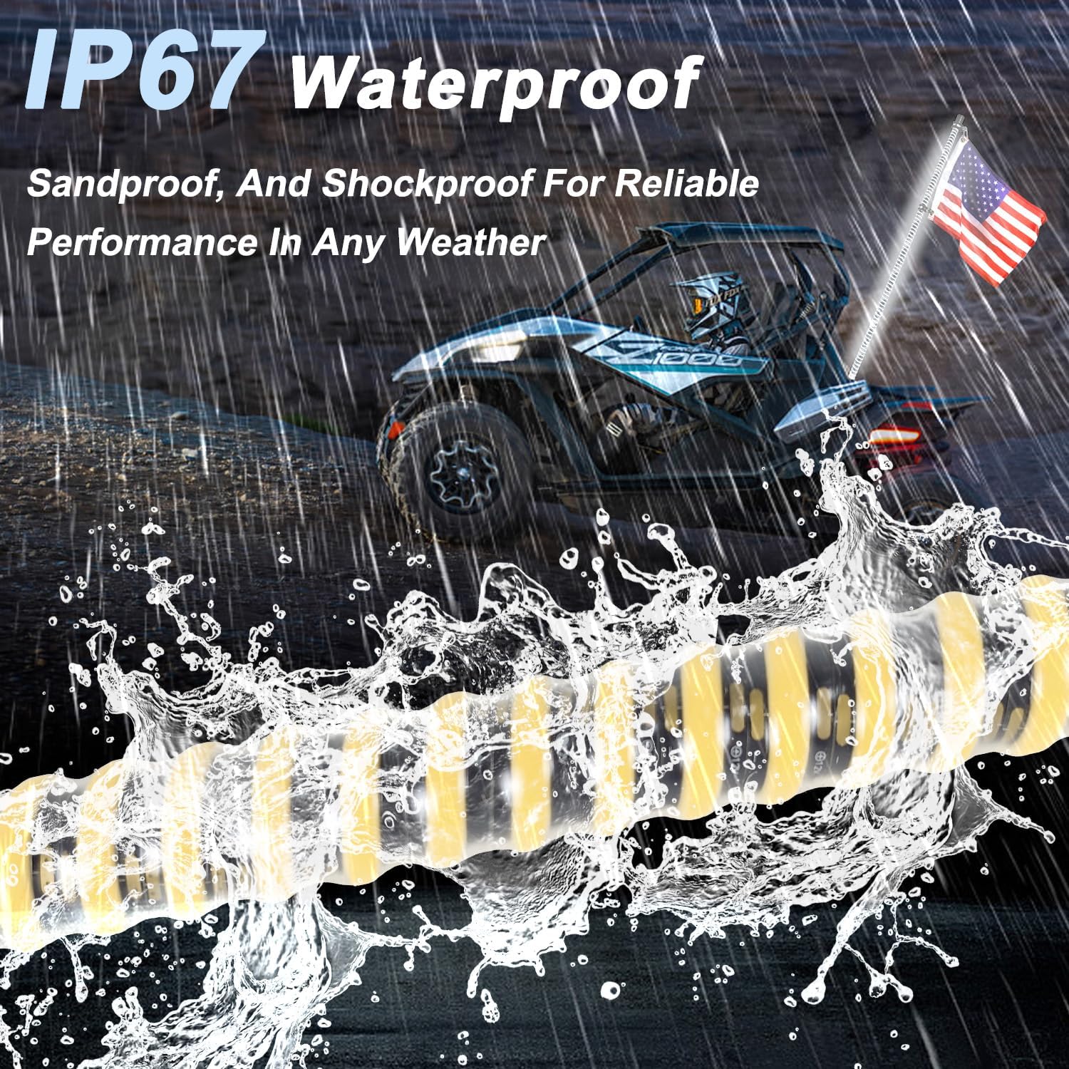 1PC 3FT Upgrade Brightness White COB Whip Lights, Easy Install and Removal, Durable and Weather Resistant, Perfect for Truck, ATV, UTV, Boat, Polaris RZR, Can-Am Maverick X3