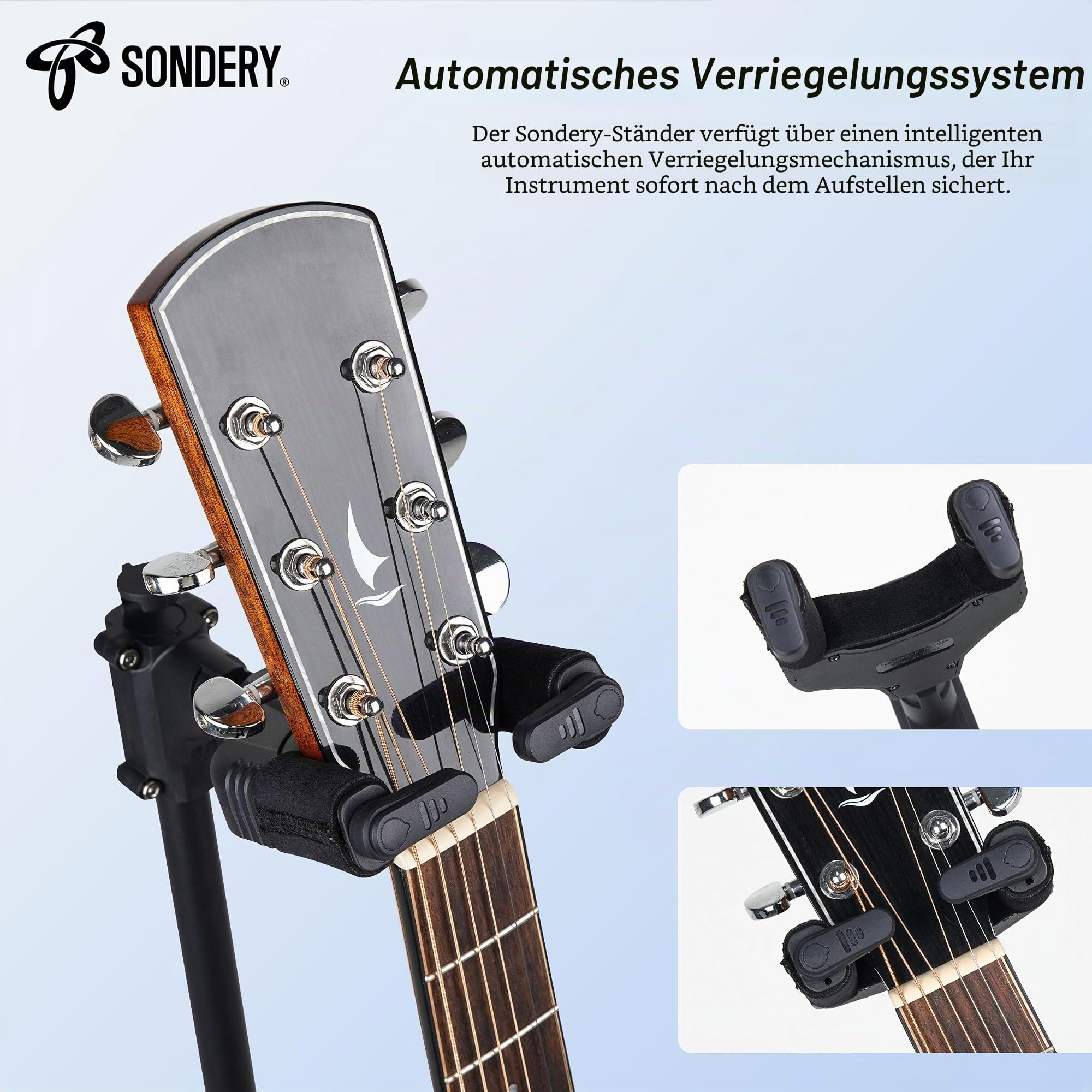 Sondery Gitarrenständer - Klappbar, Höhenverstellbar, Selbstsperrendes Dreibein - Für alle Oberflächen