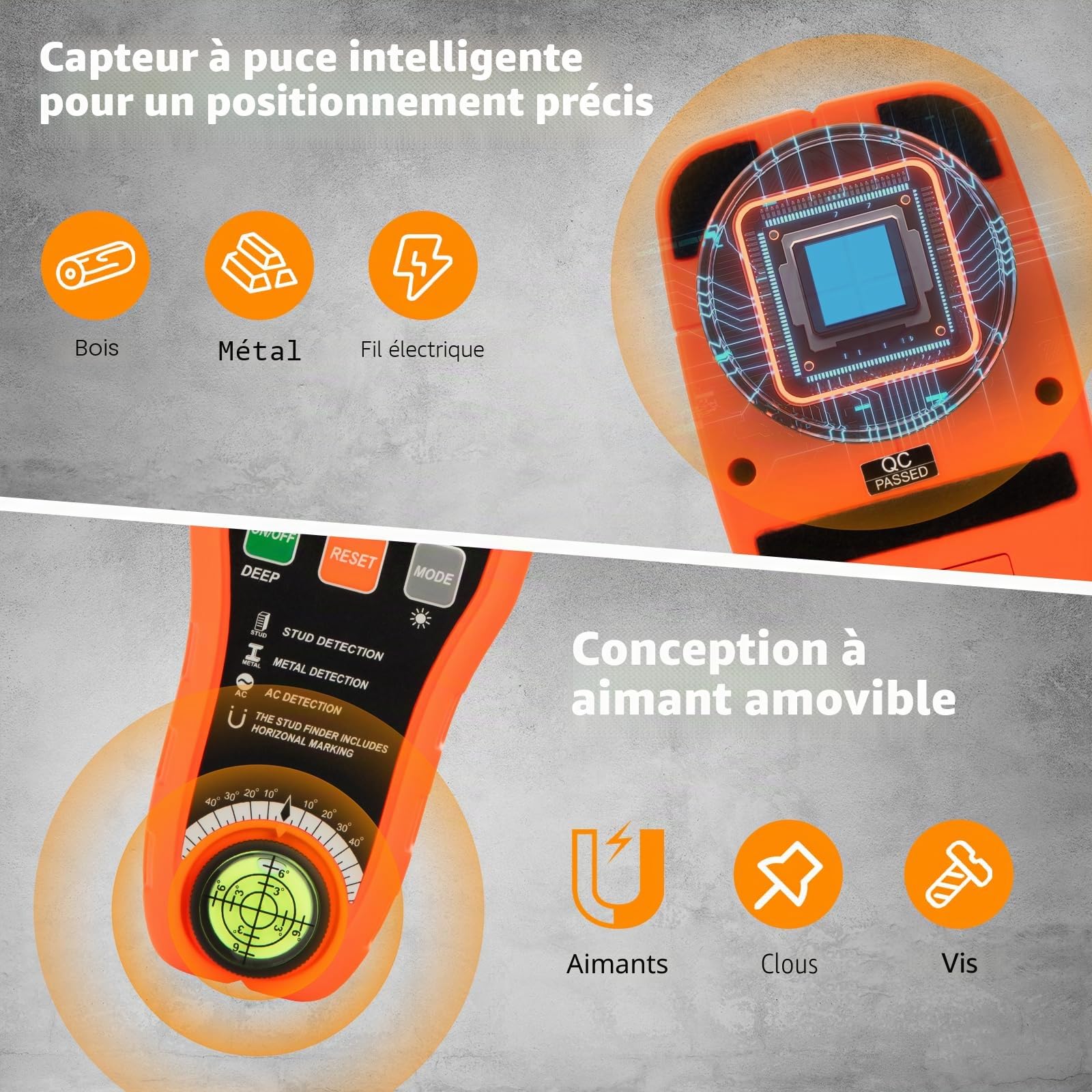 Détecteur De Tubes Et Câbles, Détecteur Numérique De Fils Et Métaux Avec Affichage Lcd, Détecteur De Fil En Courant Alternatif, Poutrelles En Bois, Tuyaux, Clous Et Niveau à Bulle, Capteur (orange)