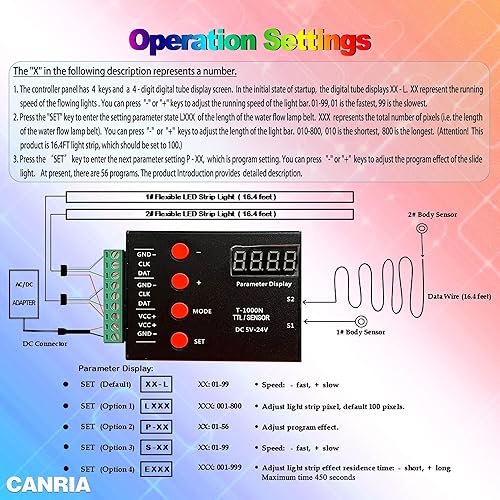 Miniatura 5 de Luz de escalera de color con sensor bidireccional de agua que fluye, sensor de movimiento, controlador LED, tira de luz flexible de 12 V, 16.4 pies,