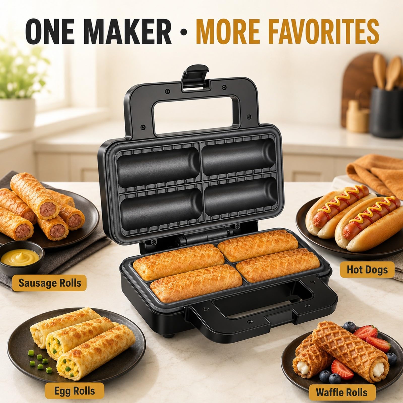 Macchina for Corn Dog 800W, Apparecchio Antiaderente 4 Slot for Cucina