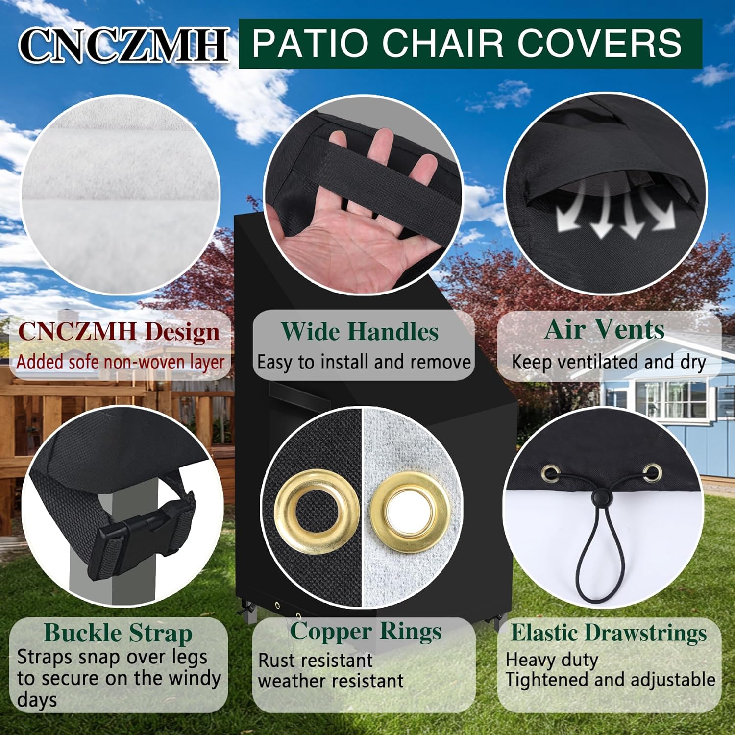 Heavy Duty Patio Chair Covers Waterproof Outdoor, 2 Pack 600D Patio Furniture Covers for Outdoor Rocking Swivel Adirondack Chairs, Lounge Deep Seat 27'' W x 27''D x 28''H/ 49''H Black