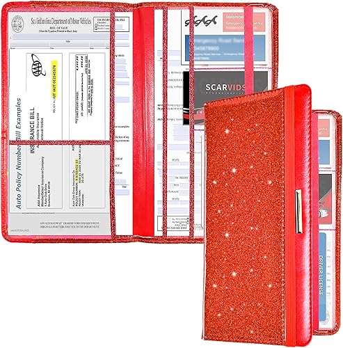 Miniatura 7 de Kewucn Soporte para registro y seguro de automóvil, organizador de cuero para documentos de licencia de vehículo con cierre de banda elástica para