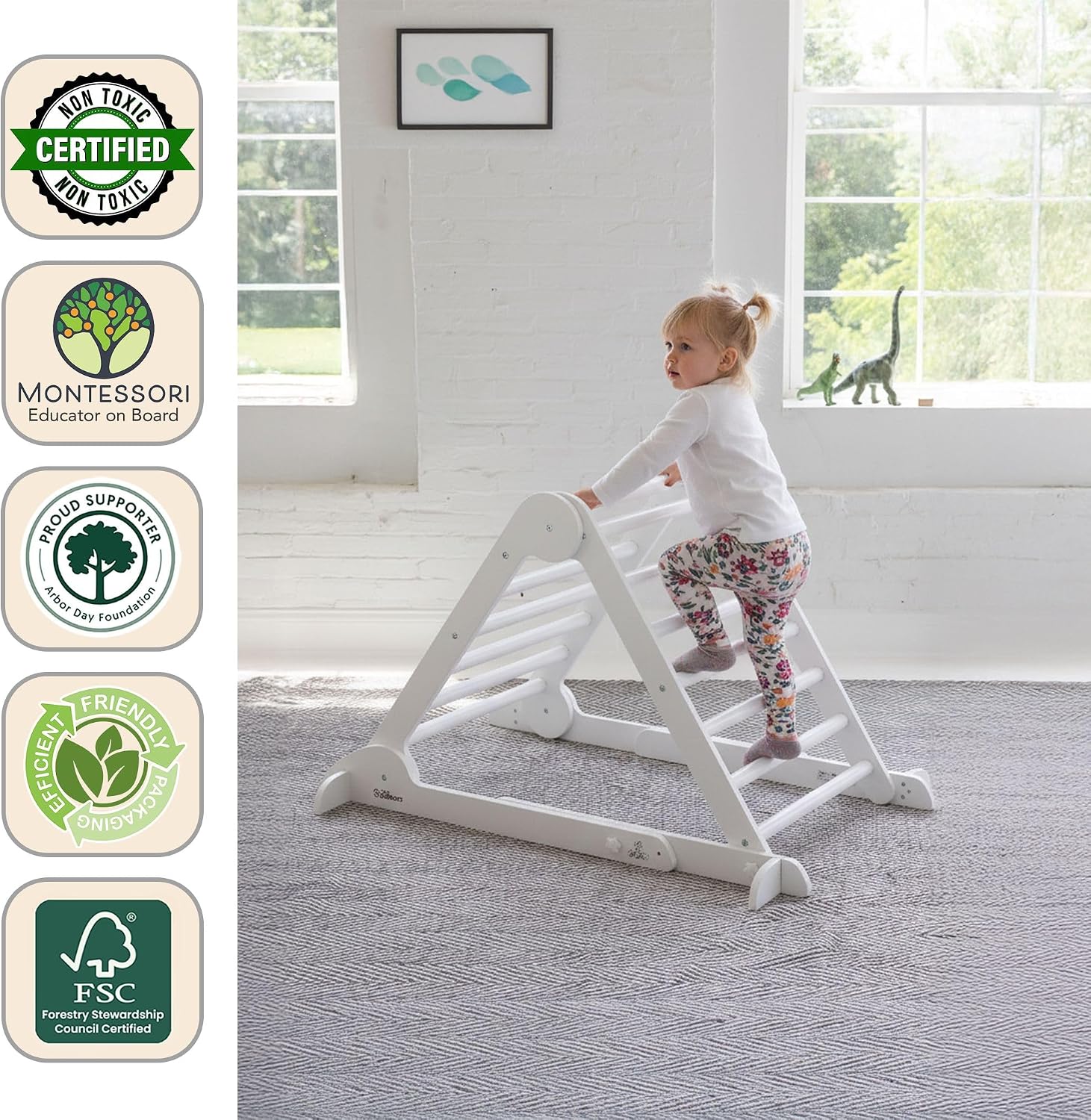 Little Partners Learn 'N Climb Foldable Wooden Climbing Triangle, Wood Climbing Gym for Toddlers, Triangle Climber for Skill-Building and Active Play, Soft White