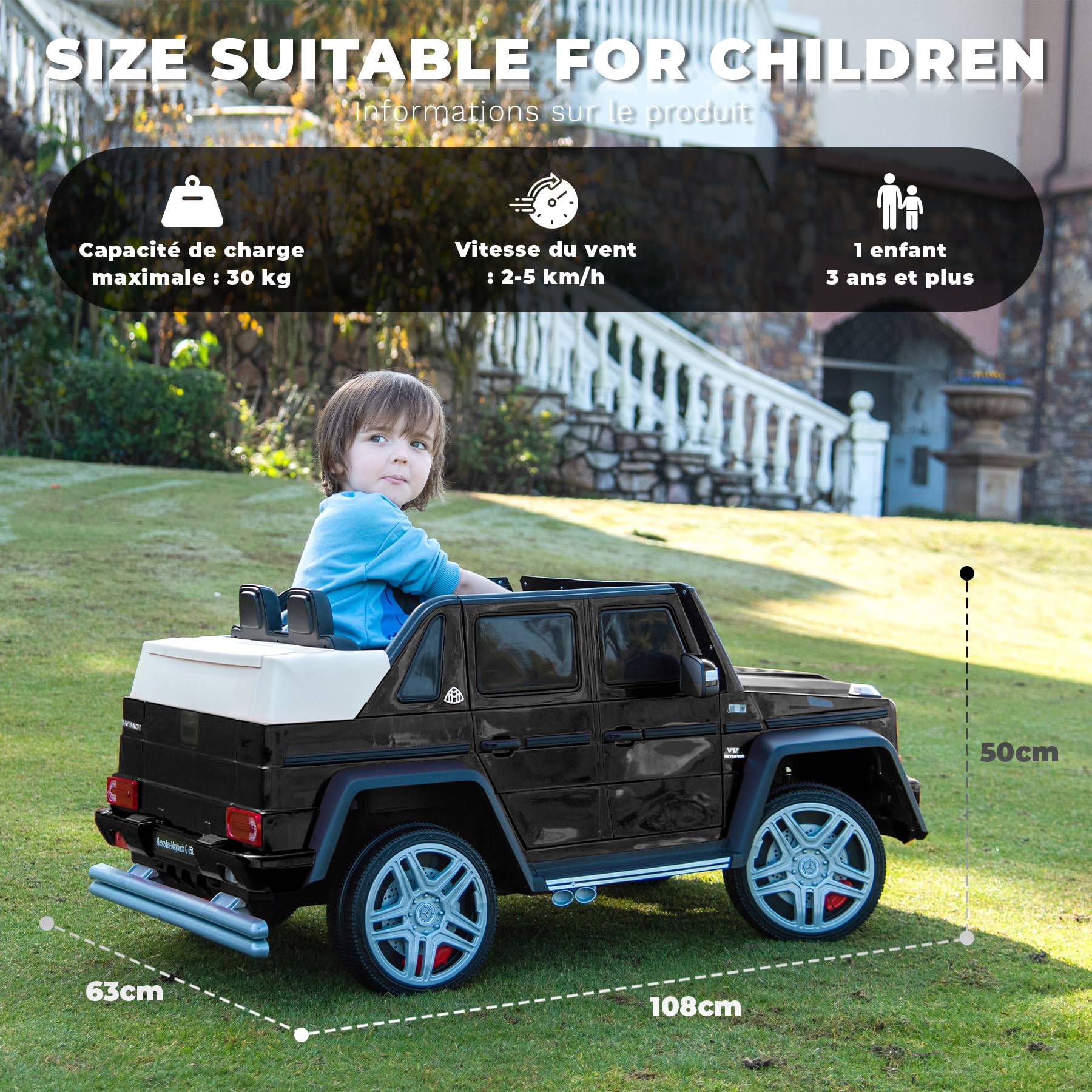 ORYXEARTH Elektroauto für Kinder, Akku 12 V, 7 Ah, Geschwindigkeit 3-5 km/h, für Jungen, Mädchen, Fernbedienung 2,4 G, Bluetooth/LED/Musik/USB, 3-8 Jahre, Geschenk für Kinder, Schwarz