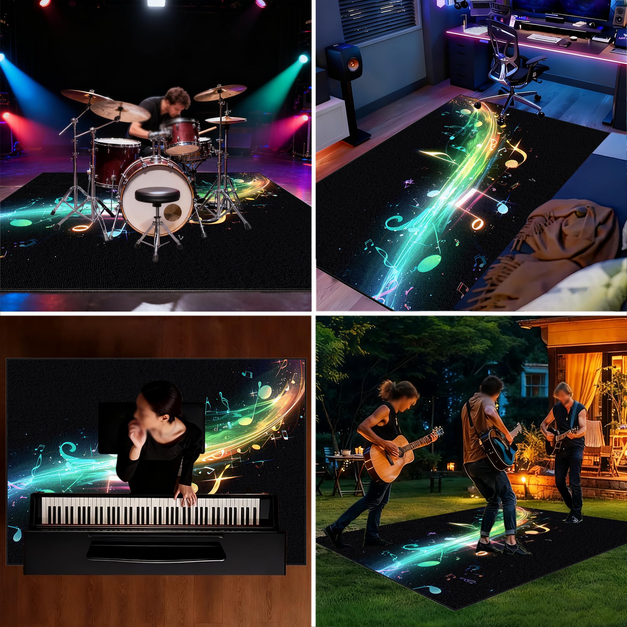120 x 80 cm Drumteppich Schallschutz rutschfest Schalldicht Drum Teppich Matte Innen und Außen, Schlagzeugteppich Elektronisches Jazz Schlagzeug Kit für Bass Snare Drum, Schlagzeug Teppich