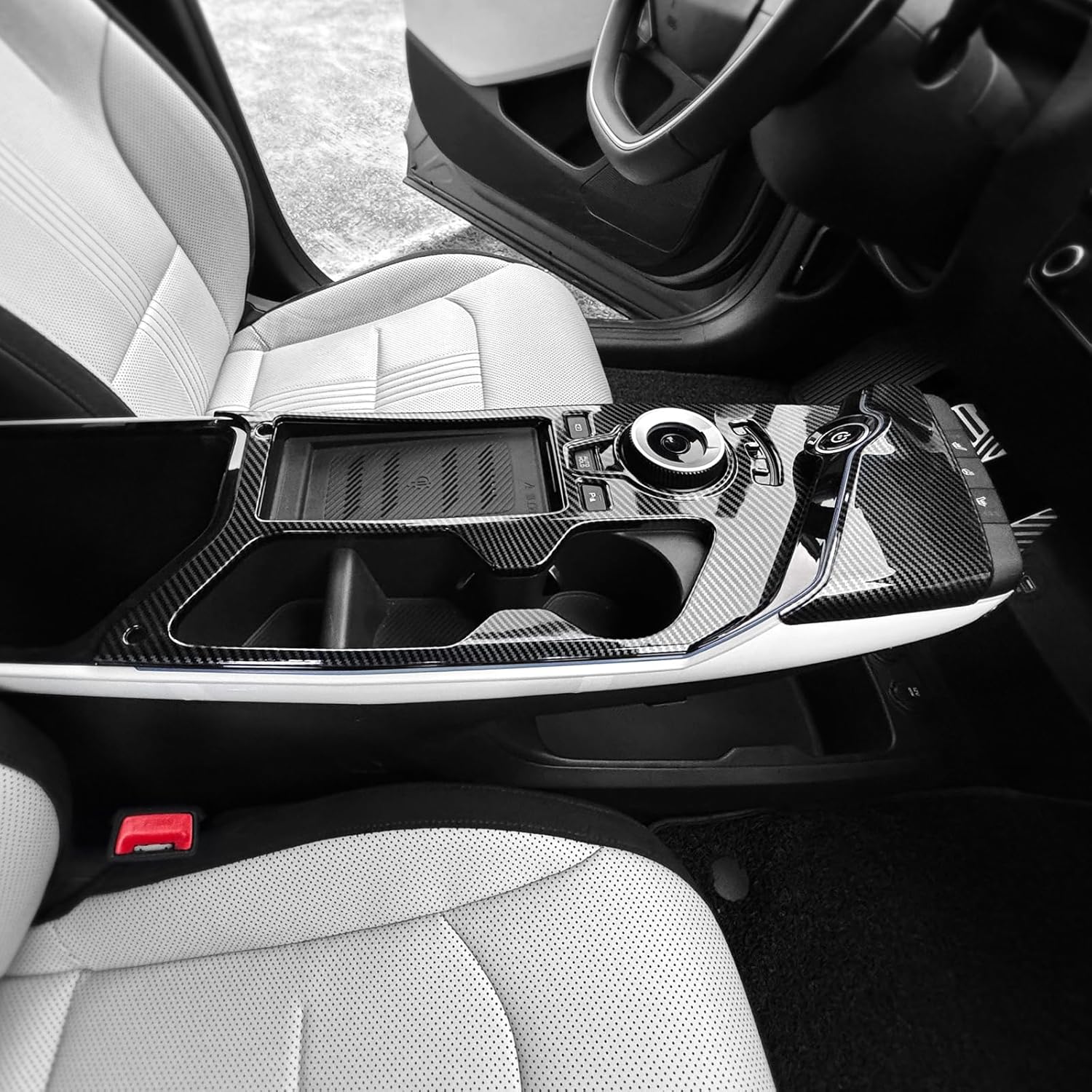 YOUTOOCAR 2PCS Gear Shift Panel Trim Covers Compatible with Kia EV6 2022-2026 Accessories (Carbon Fiber Pattern)