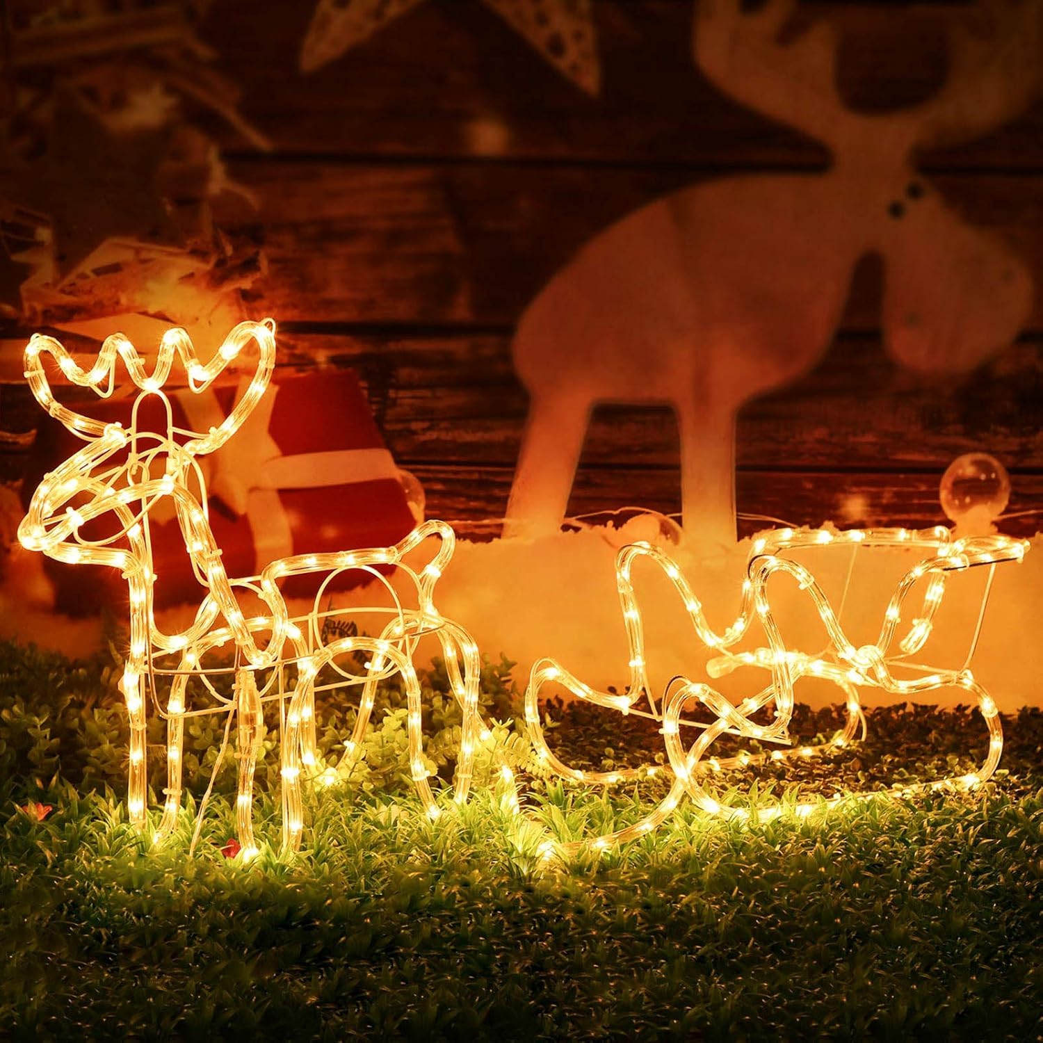 Nеw Arrіvаlѕ Christmas Double Deer Home Holiday Decoration (Warm White)