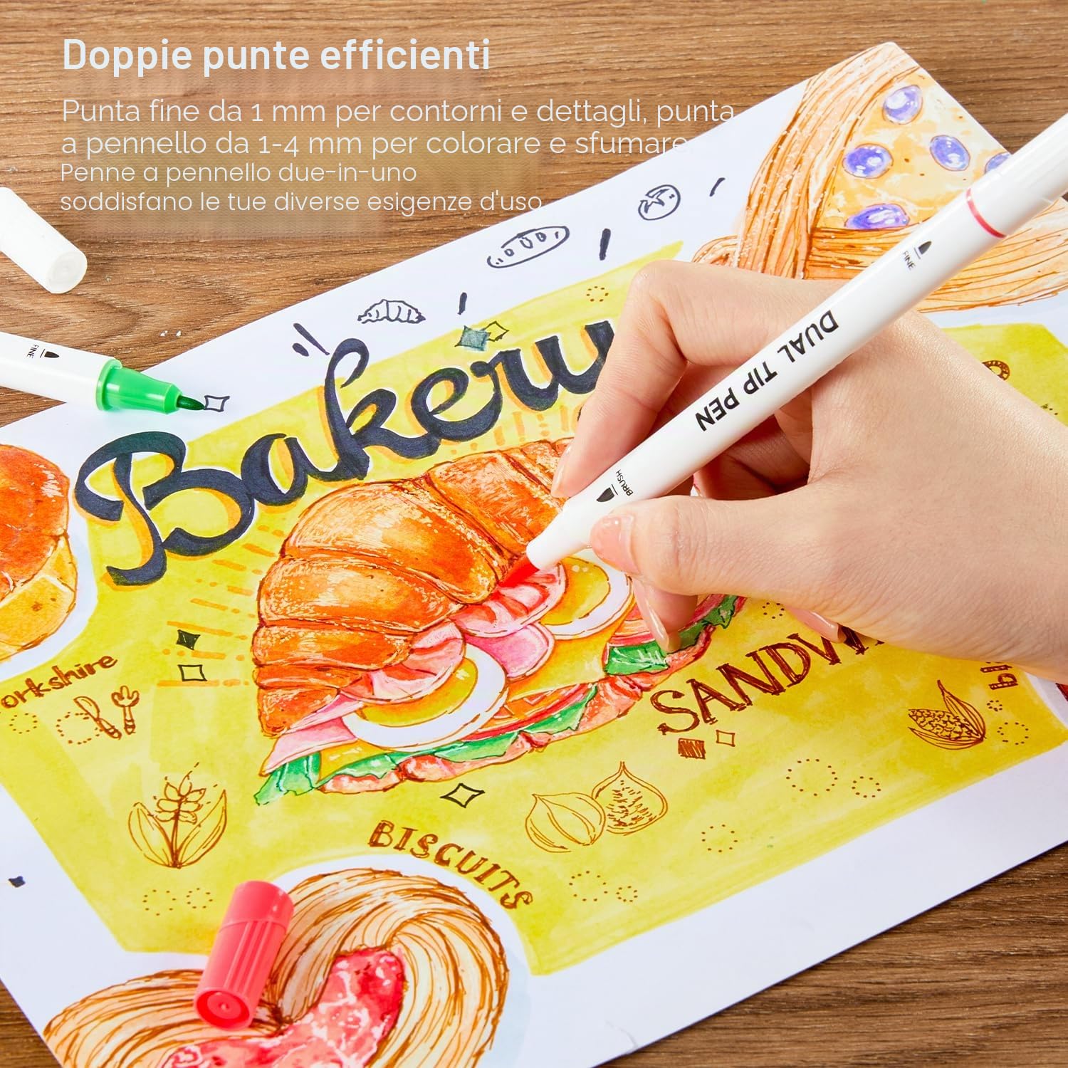 Shuttle Art 70 Brush Pen Lettering, Pennarelli Doppia Punta Fine e Punta Pennello con Custodia Portatile e 1 Libro da Colorare, per Adulti Bambini