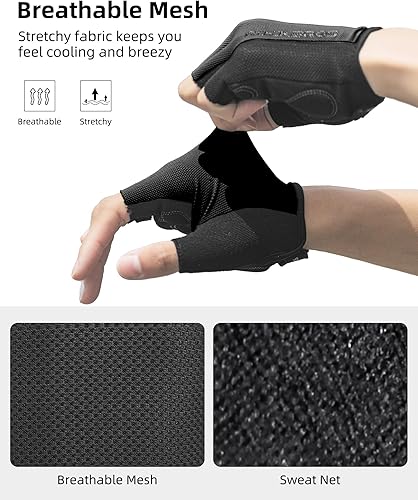 Miniatura 5 de ROCKBROS Guantes de ciclismo para hombres y mujeres - Guantes de bicicleta transpirables - Guantes de medio dedo para ciclismo diario,