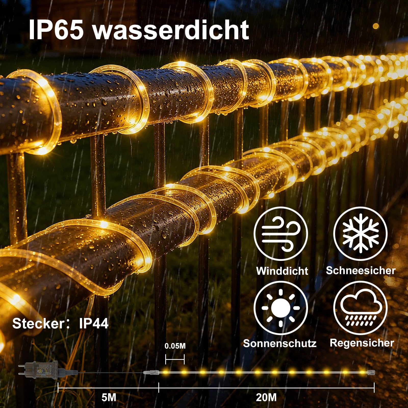 Bzavor 20M 400 LED Lichterschlauch Außen mit Stecker Fernbedienung,Lichterkette Außen 8 Modi Dimmbar IP44 Wasserfest,Lichterschlauch Für Innen Außen Weihnachten Garten Terrasse Zaun Hof Deko Ø5mm
