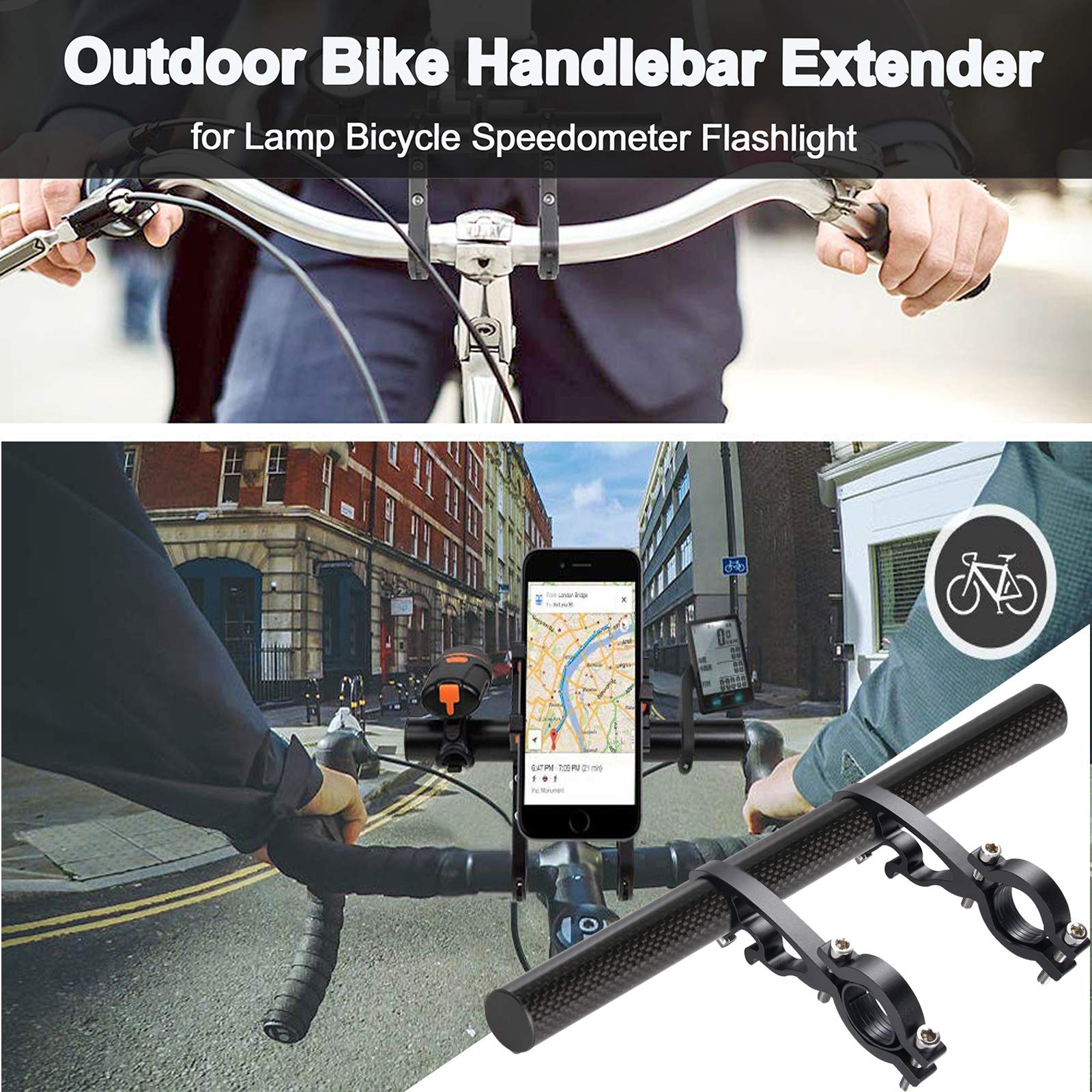 Yizhet Extension de Guidon de vélo, Guidon de Vélo Extenseur Lampe Lumière Support Téléphone Extension pour Motorcycle E-Vélos Bike