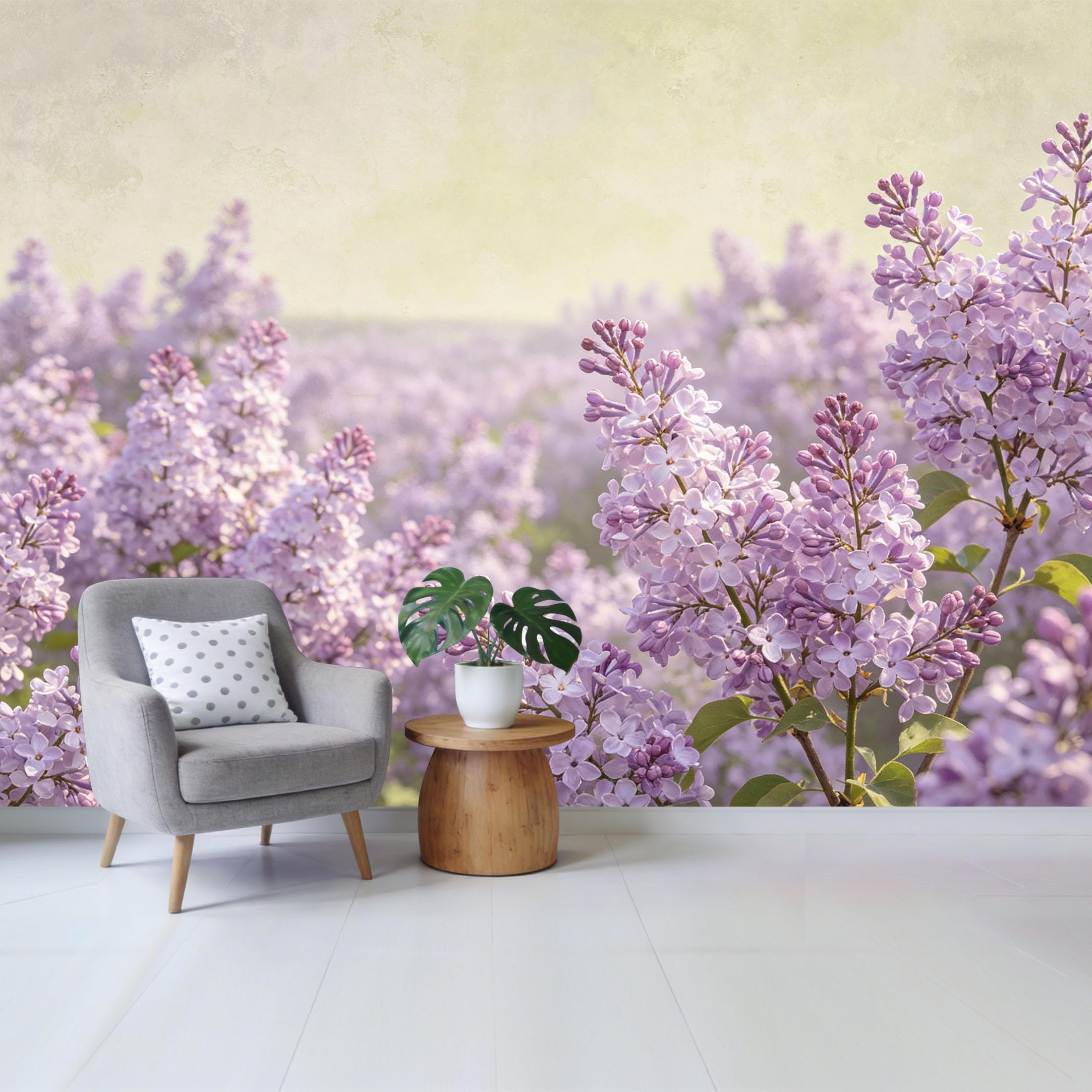 Qzlithotic Yq2605250435 Custom Size Wall Mural Purple Lilac Flower Botanical Watercolor Textured Selfadhesive Wall Fabric Removable Wallpaper For Home Office Decor