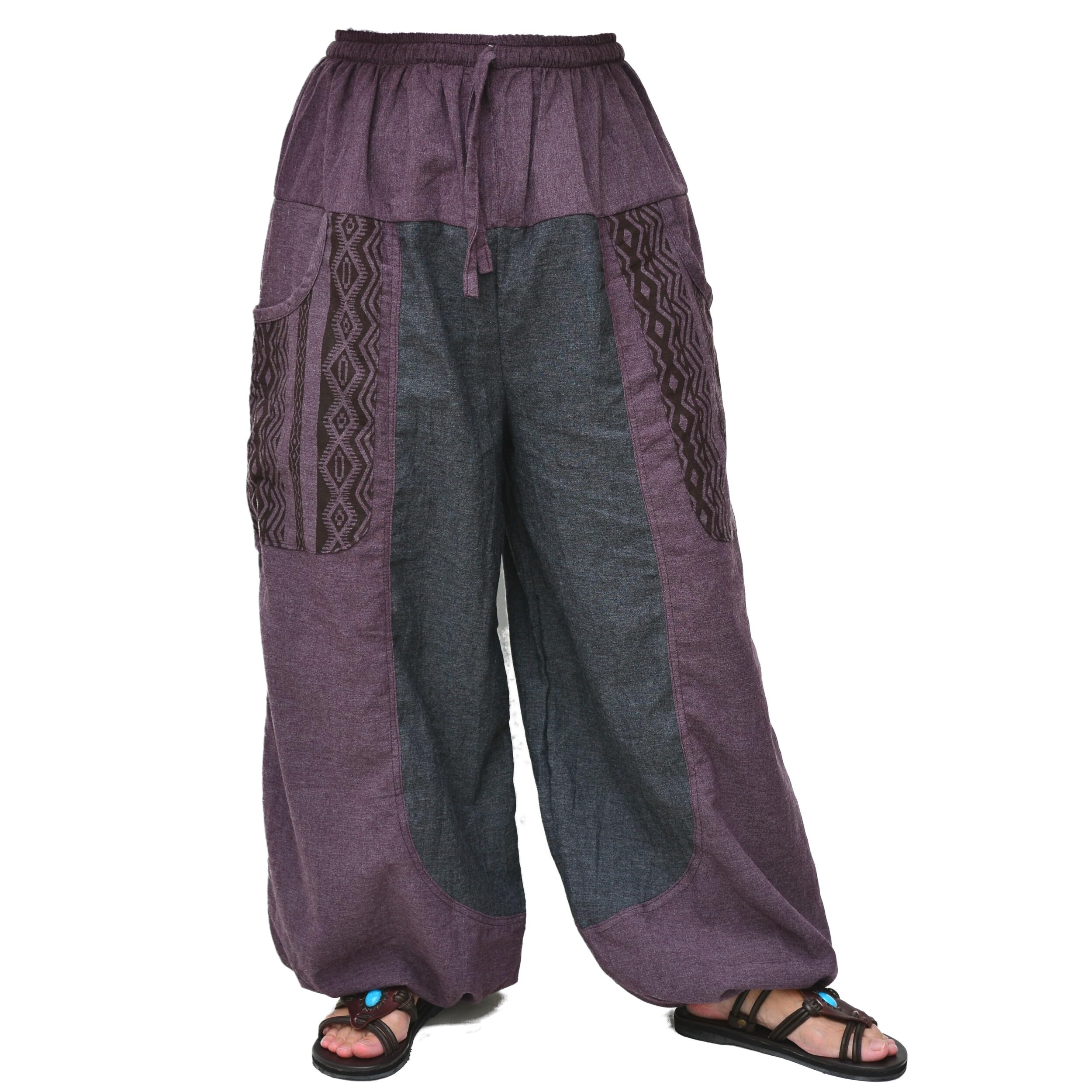 Siamrose Baggy Yoga Harem Pants Men Women Casual Lounge Trousers Two-Colored, 2 Pockets Purple Gray