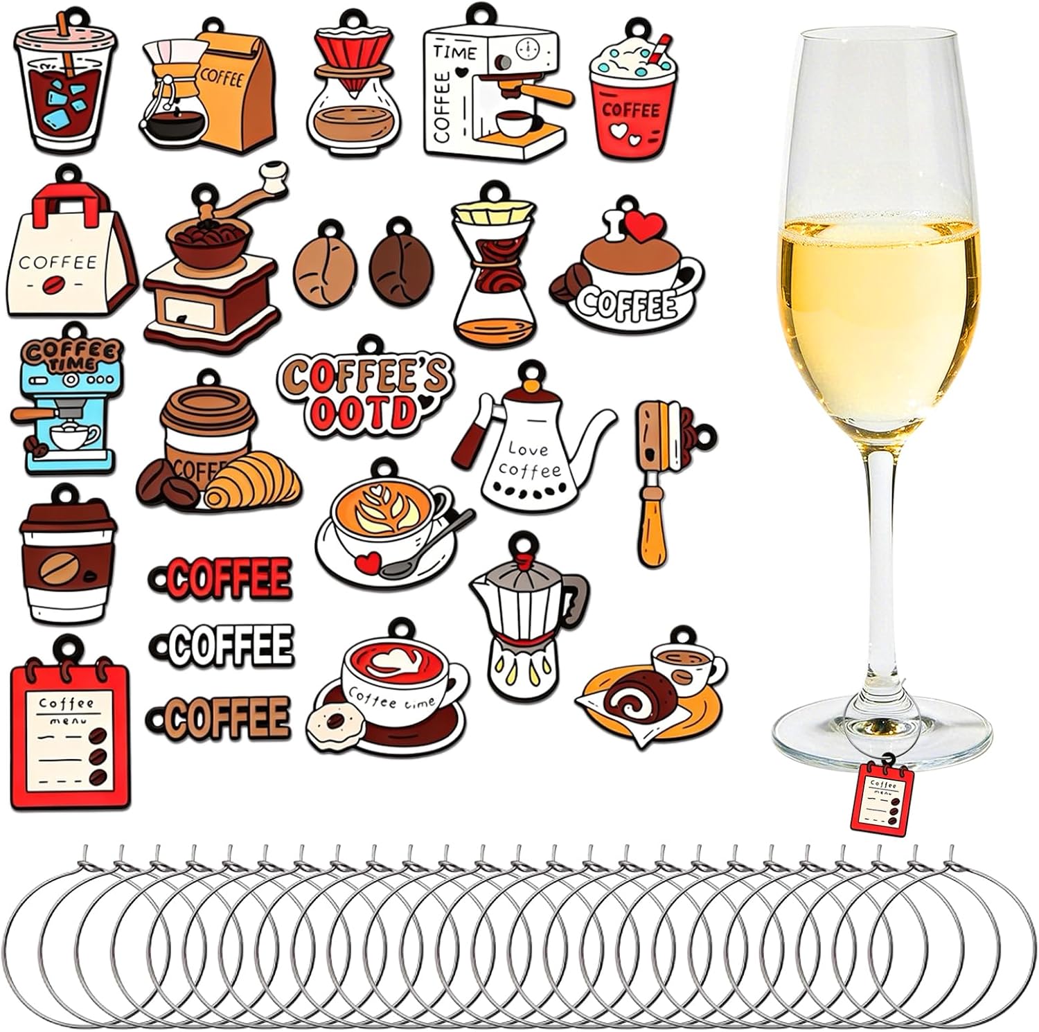 15/20/23/24/25/30/60 pcs Wine Glass Charms, Enamel Themed Goblet Drink Markers Tags with Buckle Design for Wine Cocktail Champagne Tasting Party Favors Decoration Supplies Gifts