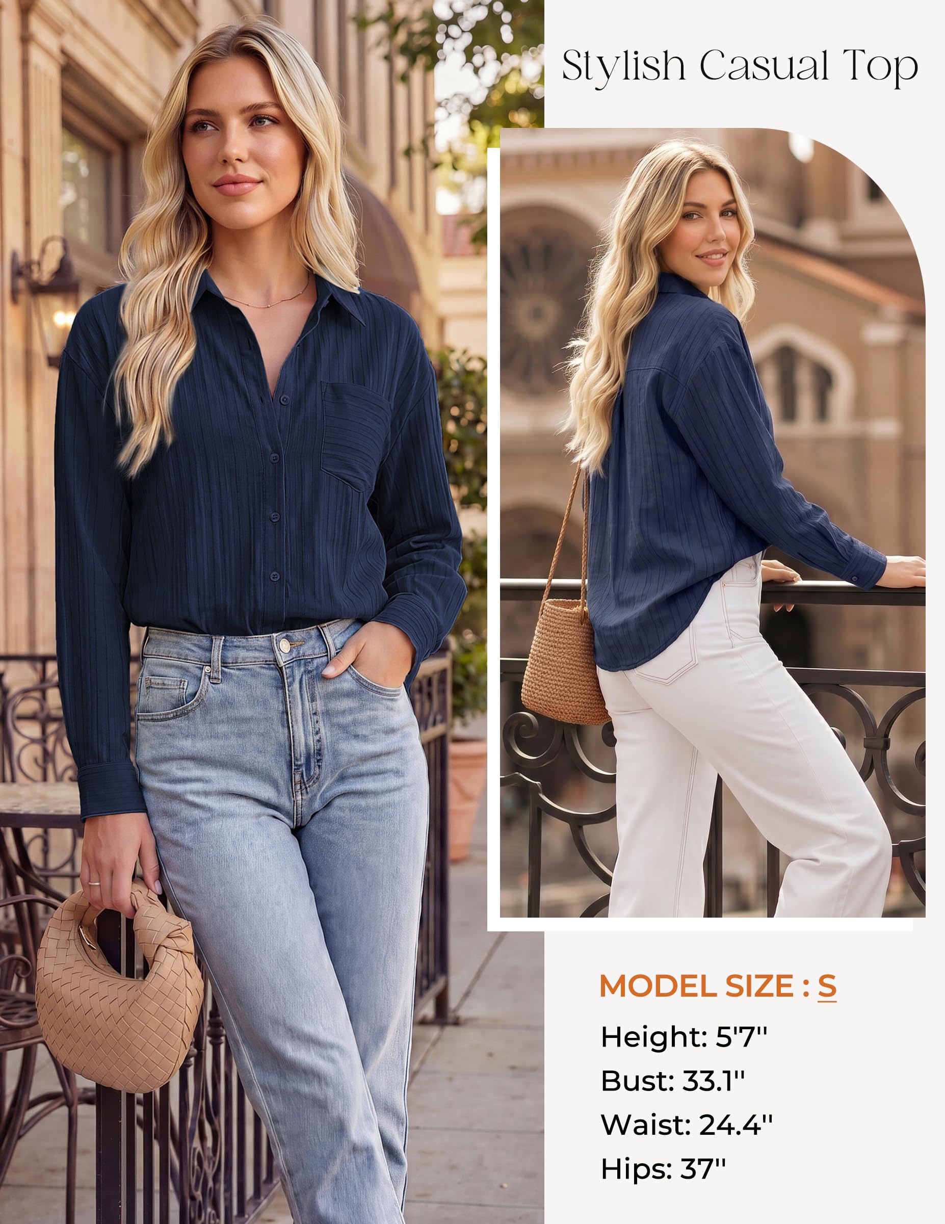 GRACE KARIN Camisa de algodón de manga larga con botones para mujer