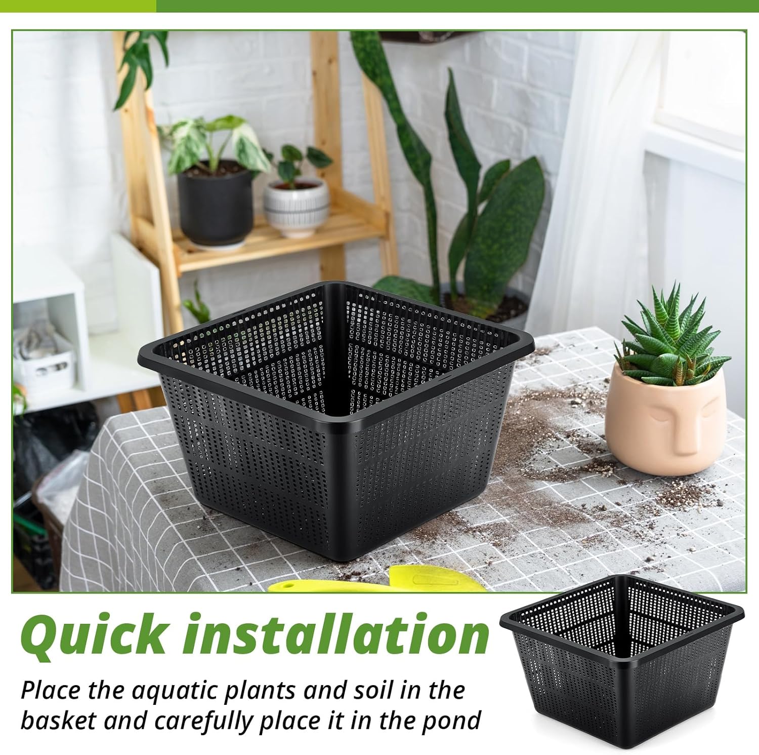4 Pcs Aquatic Plant Baskets for Hydroponics Water Garden Plant Pots Black Plastic Mesh Basket 9 x 9 x 5.2 Inch Square Pond Containers for Island Live Aquarium Botany Flowers
