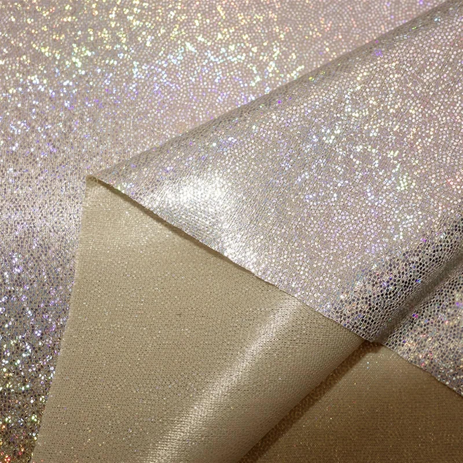 Glitter Metallic Fabric, Shiny Iridescent Holographic Polyester Fabric Various Sizes Wedding Party Doll Decor DIY(11,50CMx150CM)