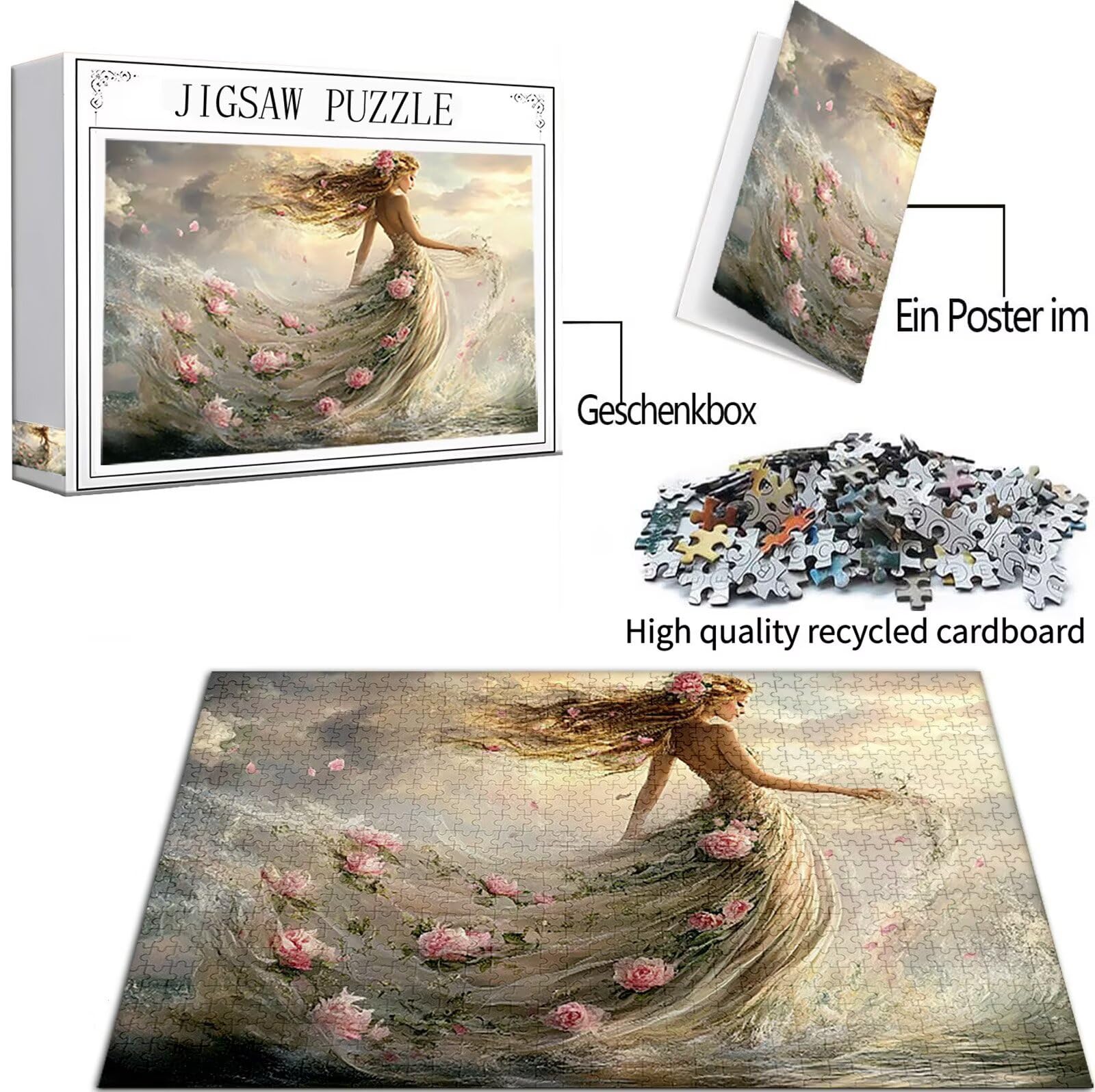 Damskie Puzzle 1000 sztuk Dorosłych, Puzzle Kwiaty Wzór Projekt, Jigsaw Dorosły, 5D DIY Rzemiosło Rodzina Zajęcia z Pakowaniem Pudełka, Dekoracja ścienna do domu, Prezent Kobiety, 75 x 50 cm, Model418