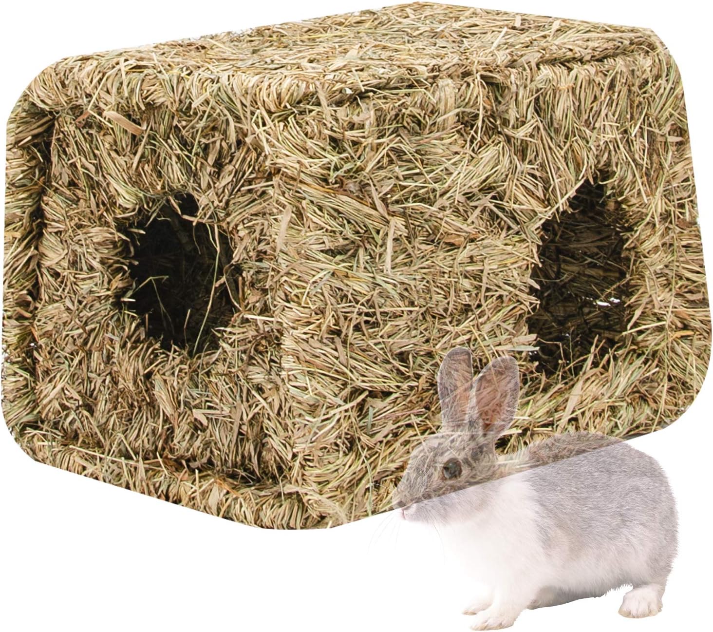 Grass House for Rabbit, Hand Crafted Natural Grass Foldable Bed Hut, Edible Natural Grass Hideaway, Hideout Hut Toy Playhouse for Bunny,…