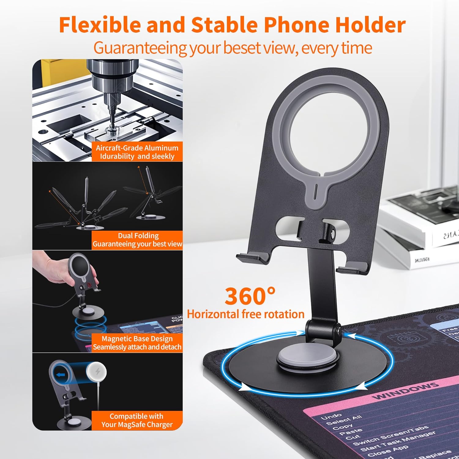 Magnetic Wireless Charging,Excel Cheat Sheet Mouse Pad with Phone Stand Extended Excel Shortcuts Desk Pad, Waterproof Ultra-Smooth Keyboard Mat, Non-Slip Base (Not Included Adapter 9V 2A)