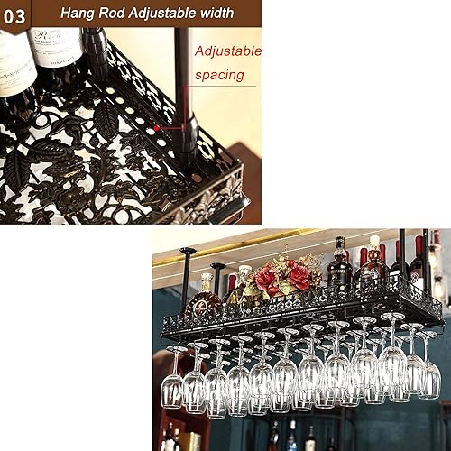 Vista 11 de AZMANI Estante colgante para vinos, soporte de vino de techo, estante para copas de vino para el hogar, adornos creativos, copas de metal, soporte