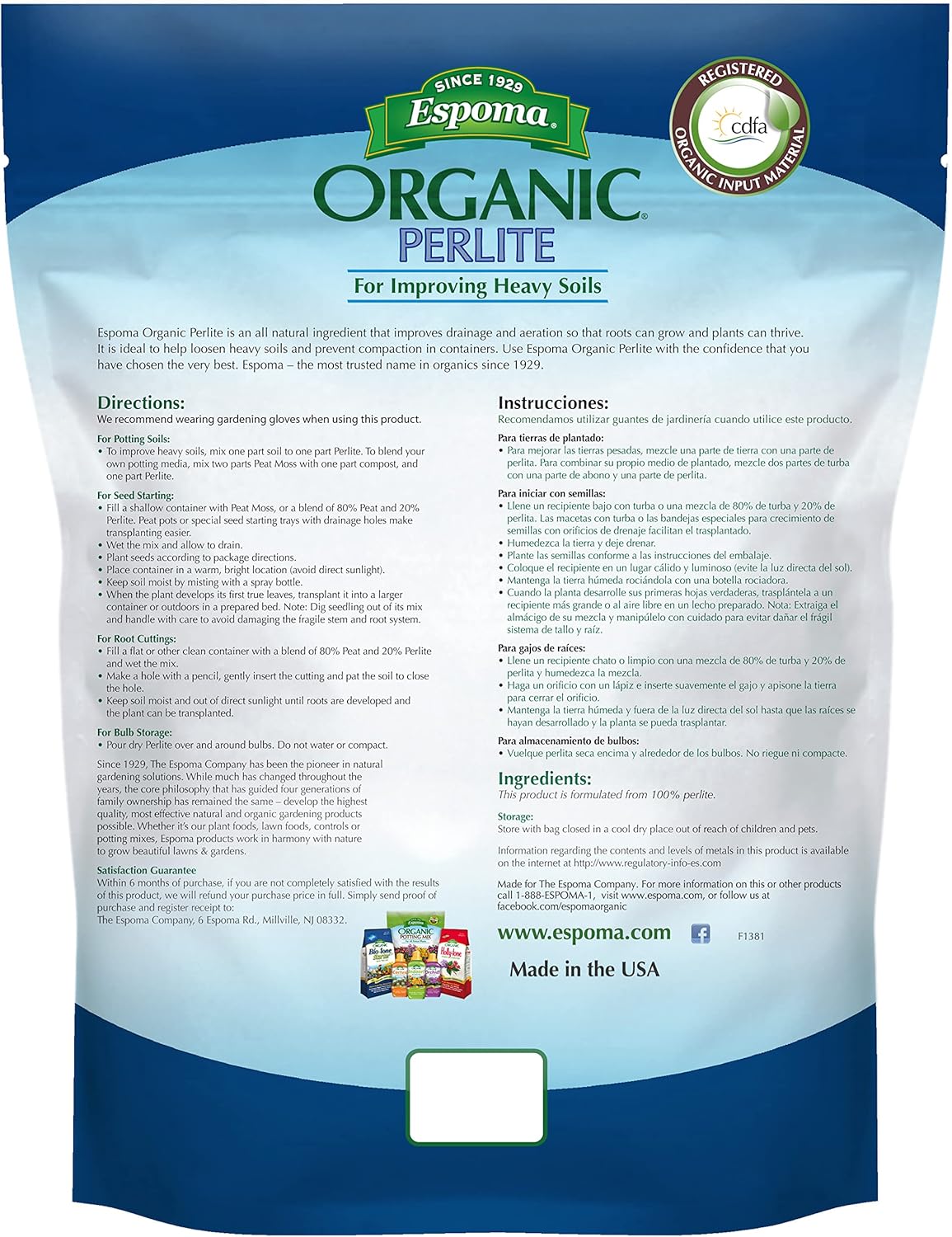 Espoma Organic Perlite; All Natural and Approved for Organic Gardening. Helps Loosen and Aerate Heavy Soils, Prevent Compaction & Promotes Root Growth – Pack of 2