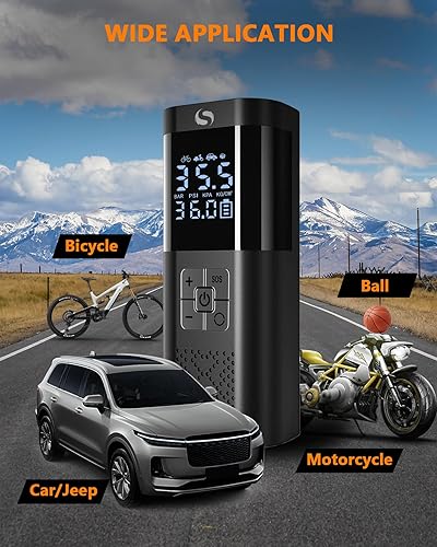 Miniatura 3 de Inflador de neumáticos, compresor de aire portátil, bomba de aire portátil con manómetro, batería de bomba de neumáticos eléctrica de 150 PSI,