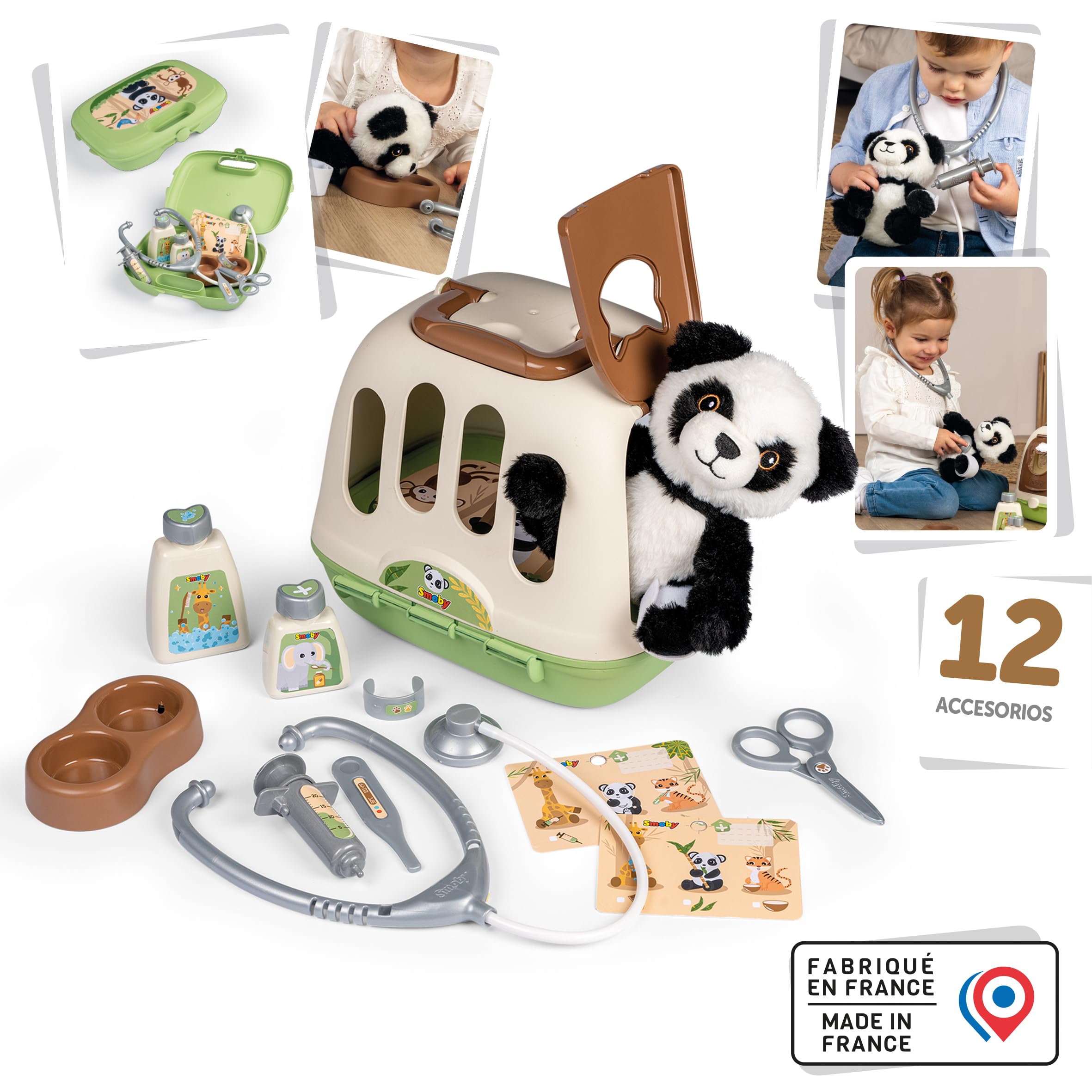 Smoby - 2 w 1 walizeczka weterynaryjna - klatka transportowa - w zestawie pluszowa panda - liczne akcesoria - łatwy transport - od 3 lat - wyprodukowano we Francji