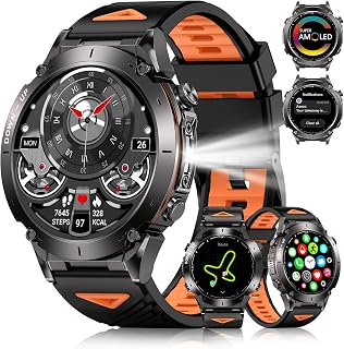 GPS Military Smart Watch for Men with Bluetooth Call, 1.43" AMOLED Waterproof Smart Watch with Flashlight, 170+ Sport Mode, 730mAh Heart Rate/SpO2/ Sleep Monitor Fitnes Tracker for Android iOS