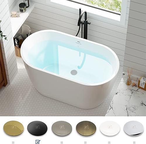 Miniatura 3 de FerdY Bañera independiente de acrílico Bali de 47 pulgadas, bañera independiente con forma elegante, certificado cUPC, drenaje negro mate y