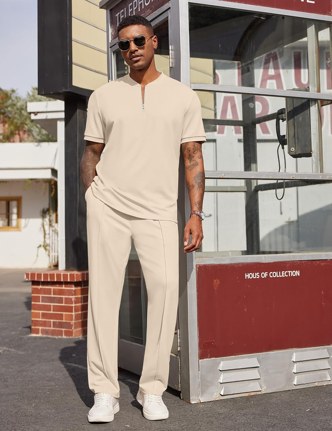 COOFANDY Men's 2 Pieces Outfits Casual Quarter Zip Polo Shirt and Jogging Pants Summer Tracksuits Set - Image 2