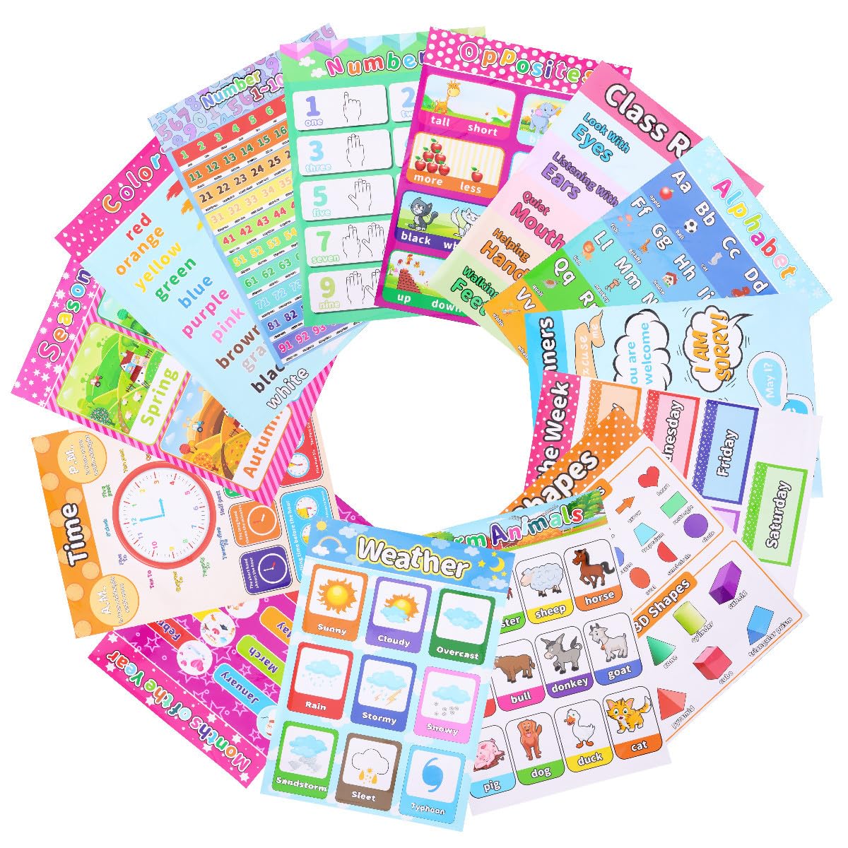 MUCKLILY Affiche Éducative Autocollante pour Garçon et Filles 14 Pièces en Matériau Chambre de Jeu, Améliore la Reconnaissance des Couleurs et Stimule la Créativité