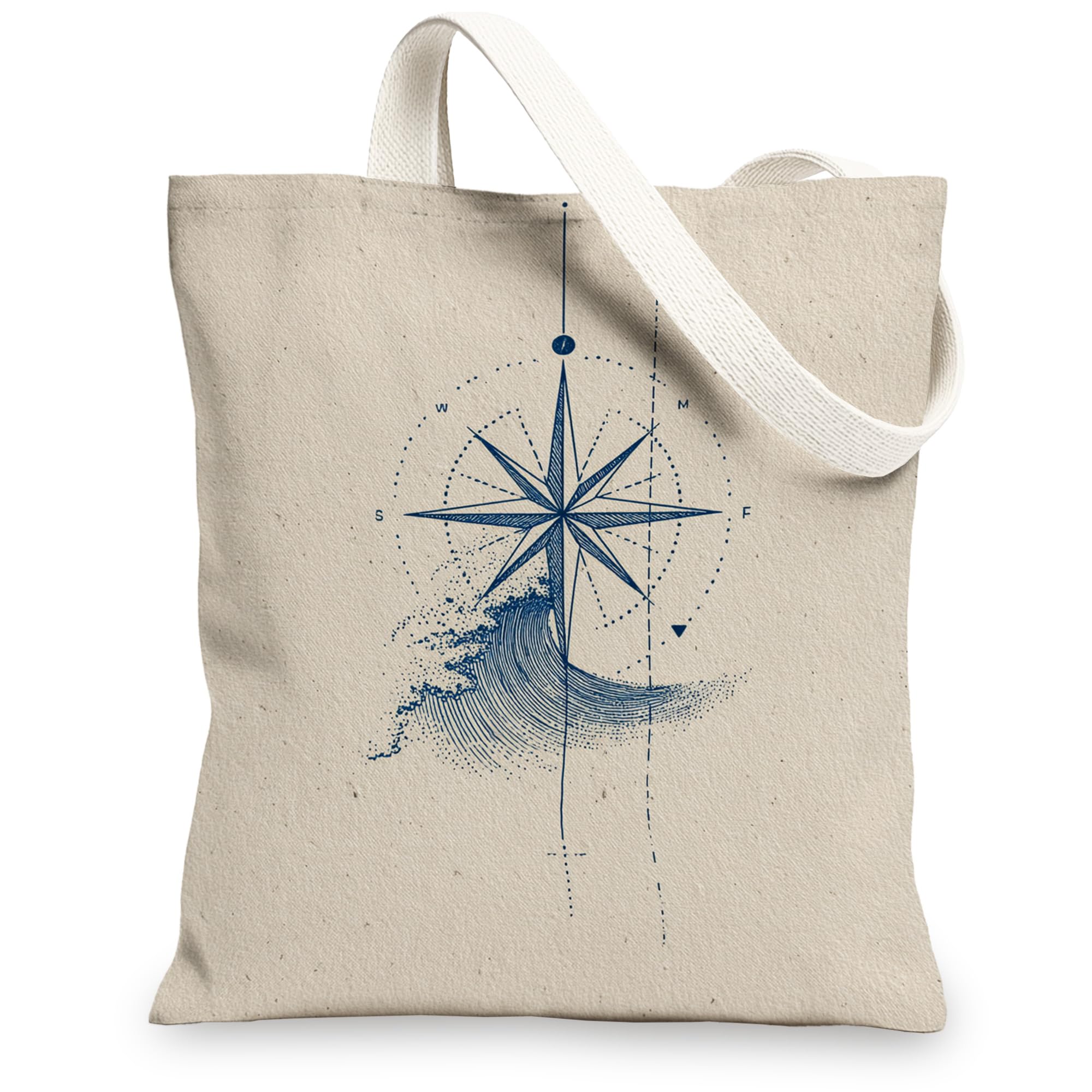 Nautical Canvas Tote Bag, Eco-Friendly Reusable Beach Bags, Lightweight Blue Shoulder Strap Bags