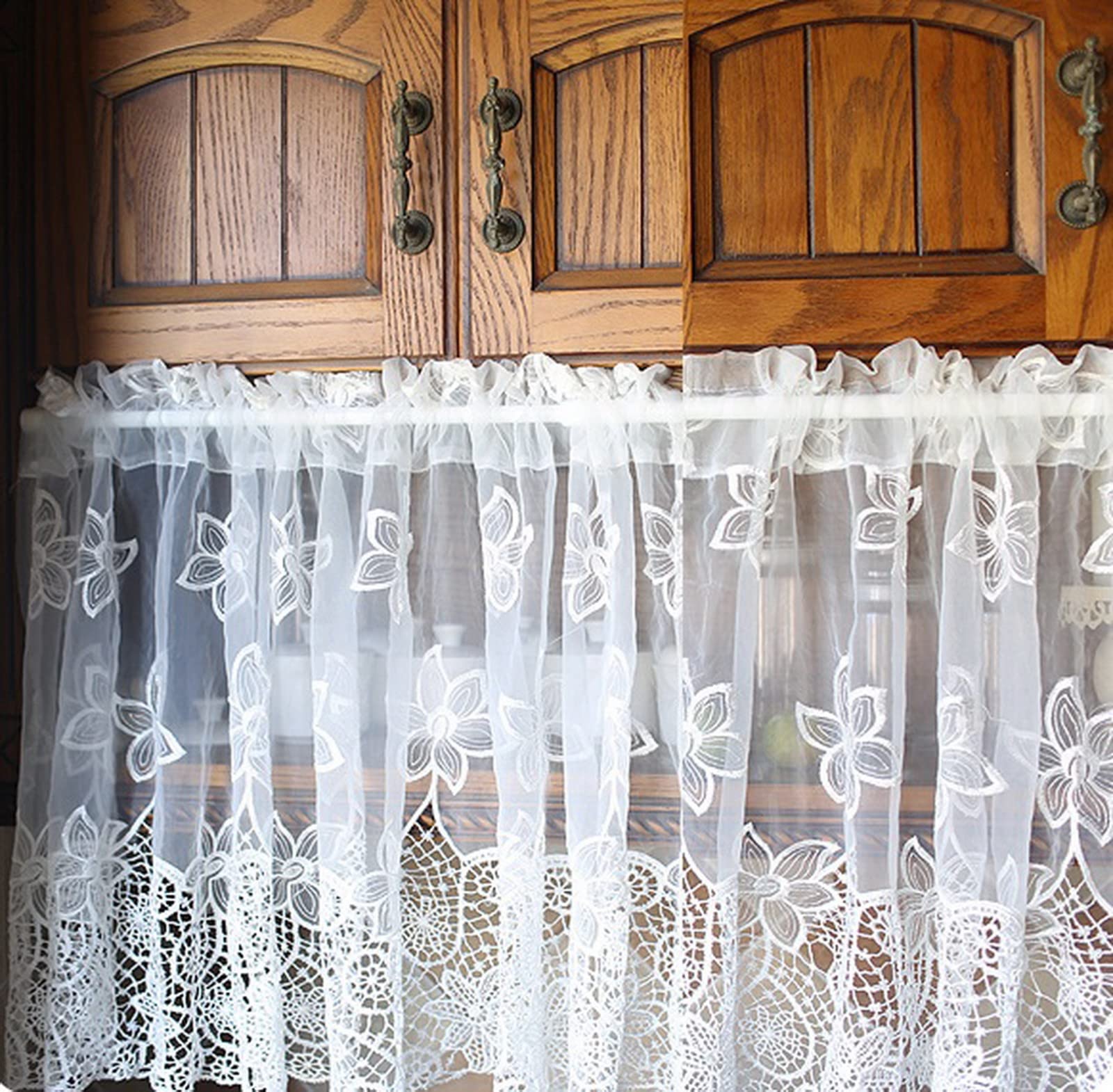 A.Monamour Gardine – Transparenter Voile-Vorhang Mit Blumenstickerei, 50x200 Cm, Für Küche & Kleine Fenster