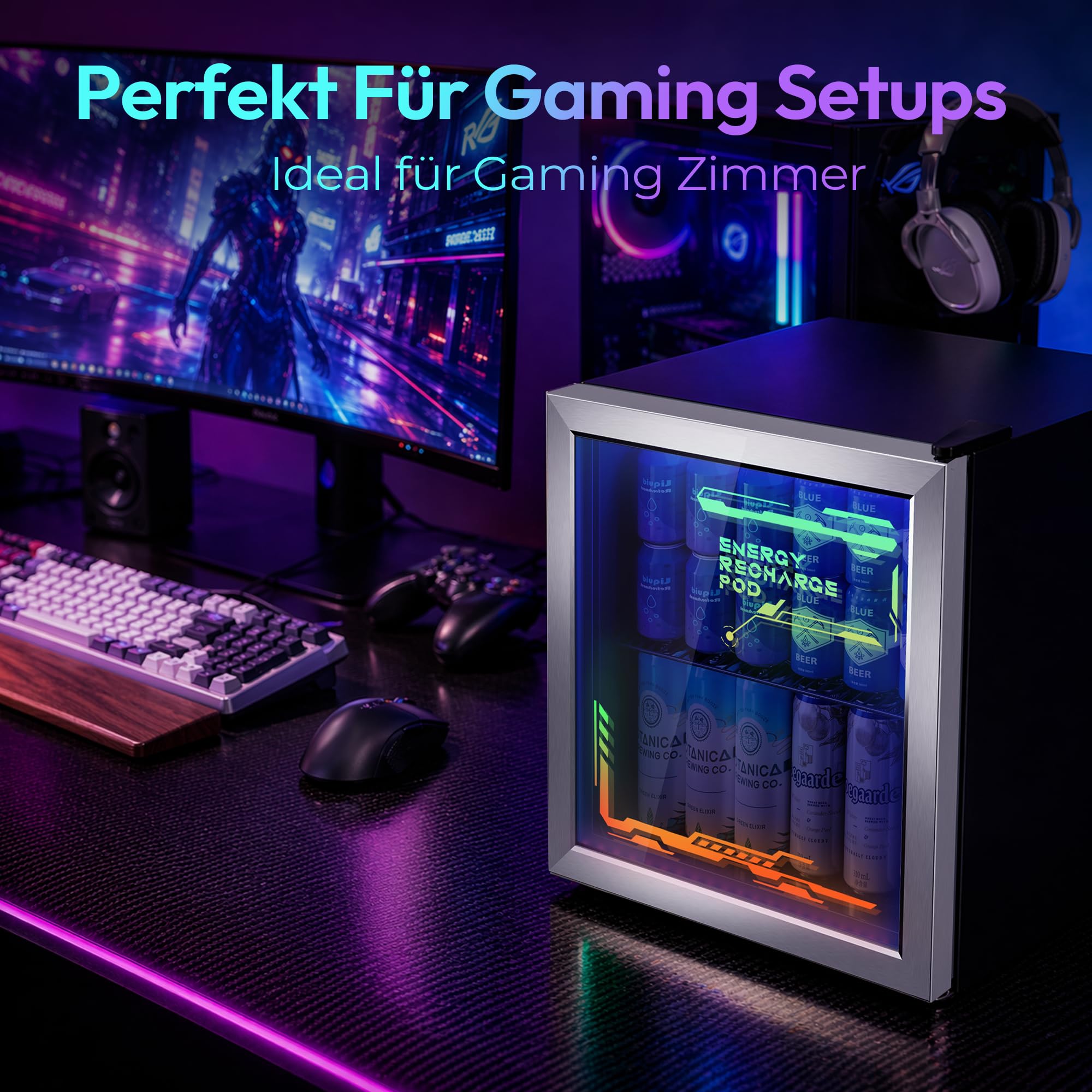 TRIUMPHKEY 50L Getränkekühlschrank mit Glastür und RGB-LED-Beleuchtung