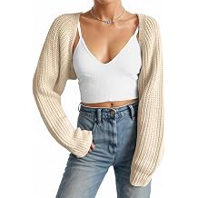 Women Open Front Ribbed Knit Crop Bolero Drop Shoulder Long Sleeve Solid Loose Fit Knitted Crop Cardigan Shrug