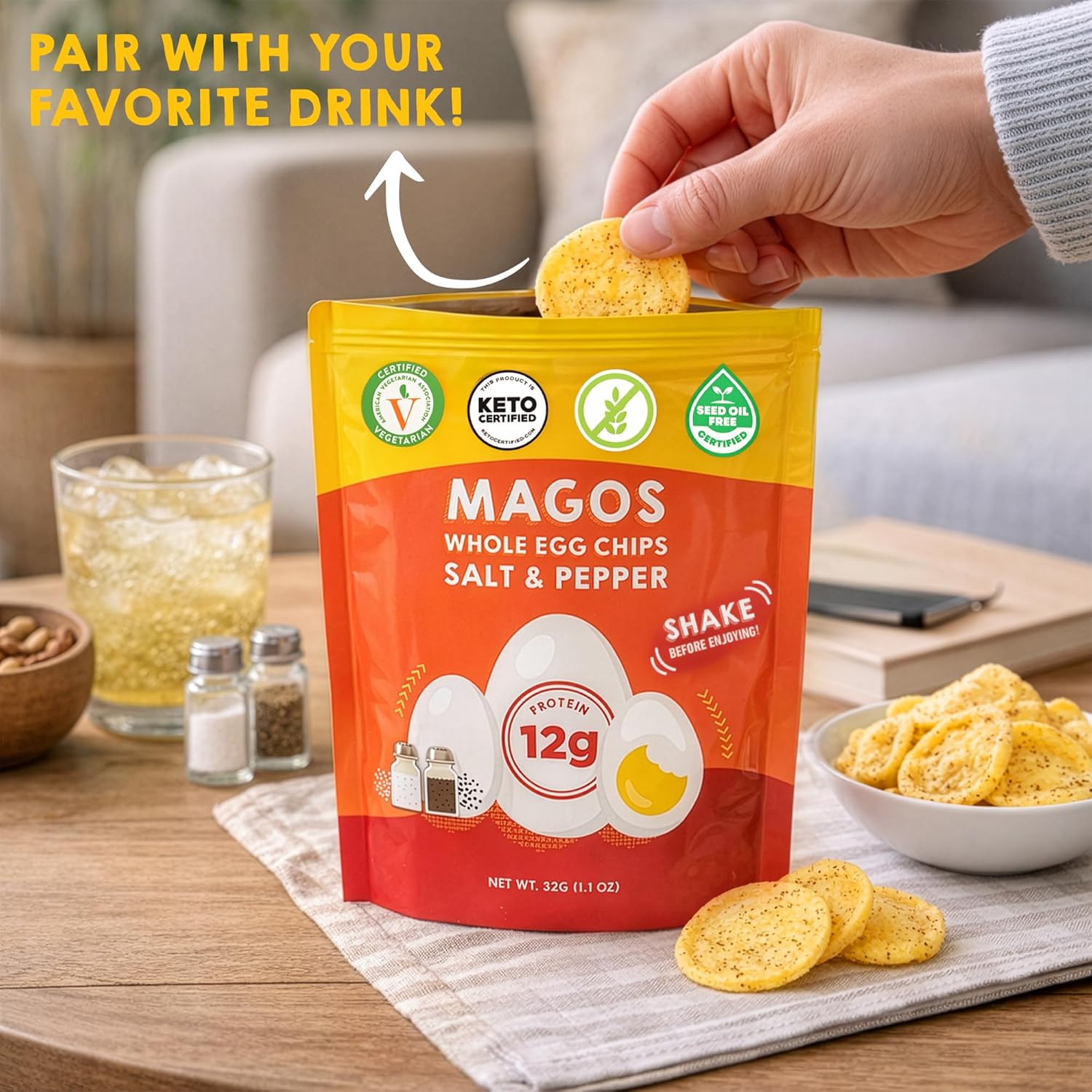 Magos Egg Chips Variety Pack – Healthy Snack, High Protein Low Carb, Light Cracker-Style Crunch, 1.1 oz Bags – Includes Garlic Parmesan, Salt & Pepper, Huevos Rancheros – Keto, Vegetarian & Carnivore Friendly, No Gluten Ingredients (12-Pack)
