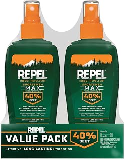 Repel Sportsman Max 40% DEET Insect Repellent Spray - Mosquitoes, Ticks, Gnats - Up to 8 Hours Protection, 6oz Twin Pack