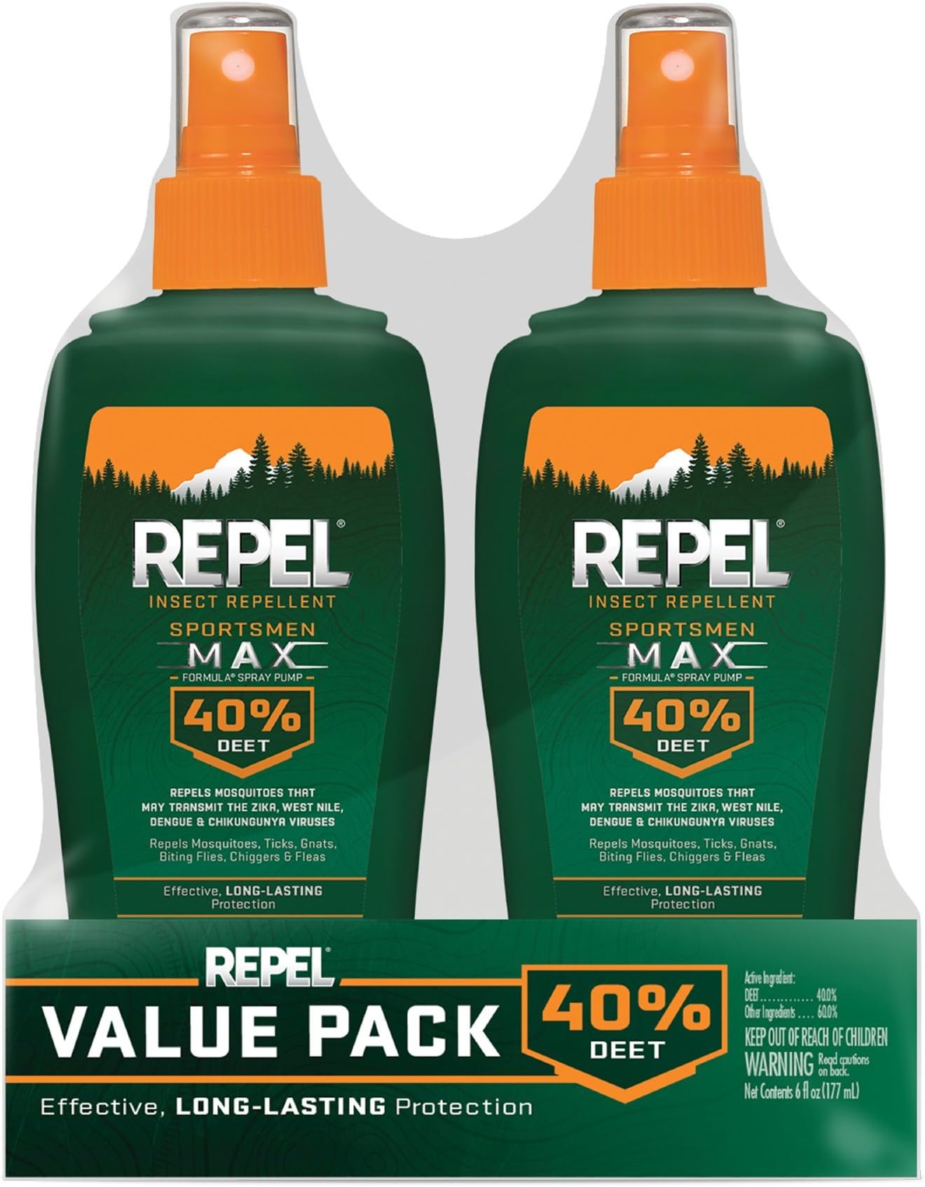 Repel 24101 Bee Sportsmen Max Formula Spray Pump 40% DEET, 2/6-Oun, 6 ounce - 2 pack, Green