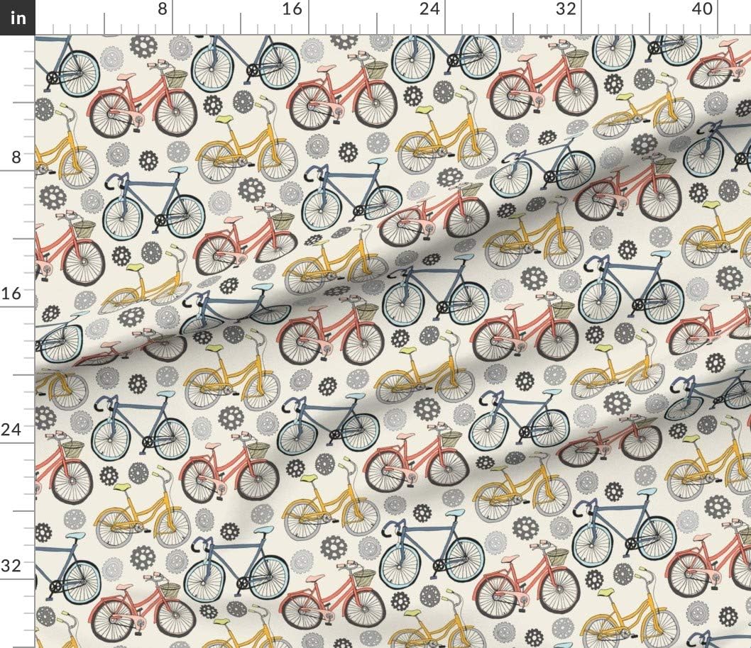 Spoonflower Fabric - Cycling Gears Race Bike Bicycle Sport Printed on Petal Signature Cotton Fabric by The Yard - Sewing Quilting Apparel Crafts Decor