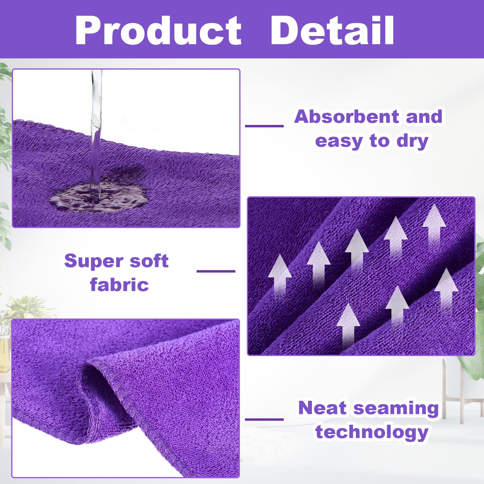 Set 16 Asciugamani Viso In Microfibra Viola Scuro: Teli Assorbenti Per Salone, Palestra E Spa - 6